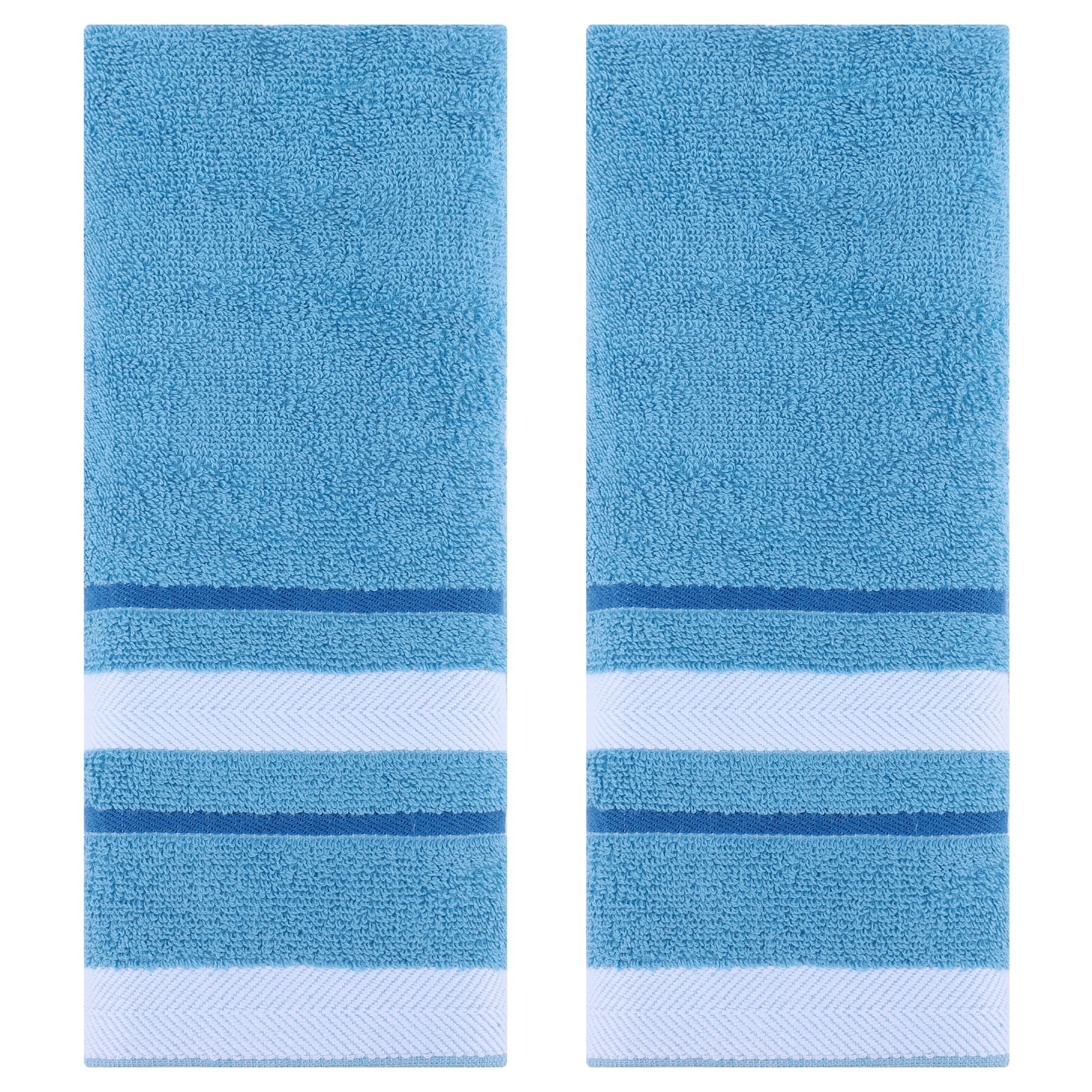 Unique Bargains Striped Set of 2 Absorbent Soft Hand Towels Blue
