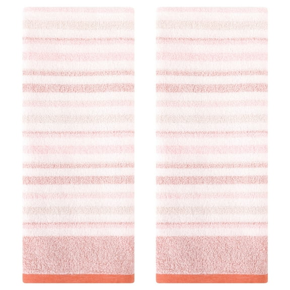 Unique Bargains Striped Soft Hand Towel 4 Pcs Pink/Brown 13" x 27"/13" x 29"