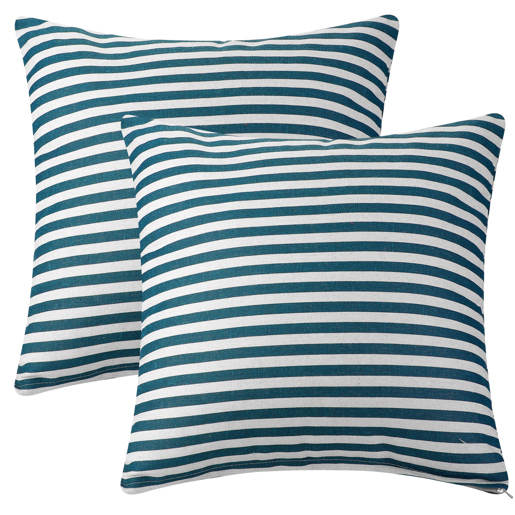 Unique Bargains Striped Throw Pillow Covers Linen Decorative Cushion Cases Blue 18" x 18"