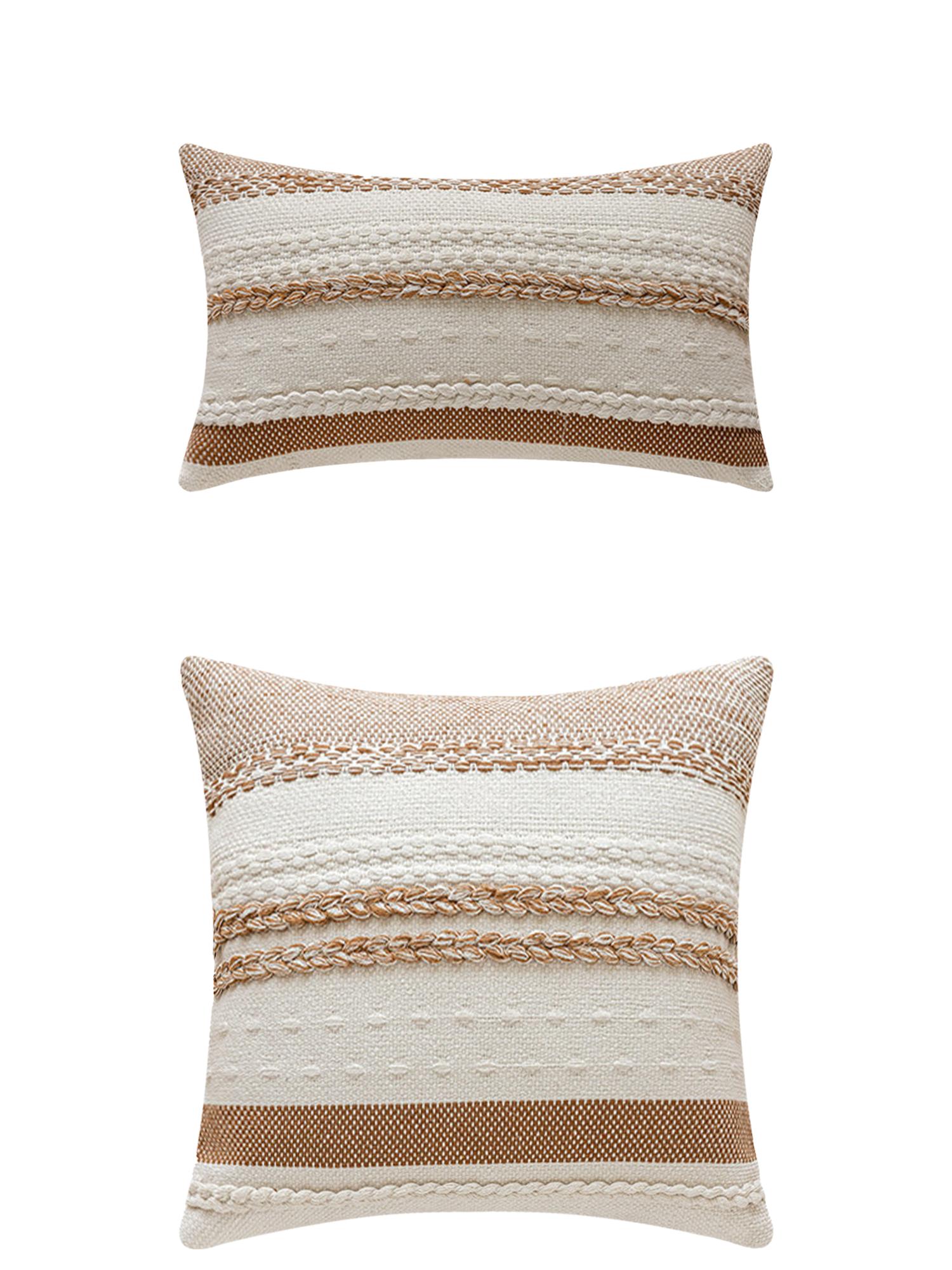 Unique Bargains Striped Throw Pillow Covers Pack of 2 Brown 12" x 20"/18" x 18"