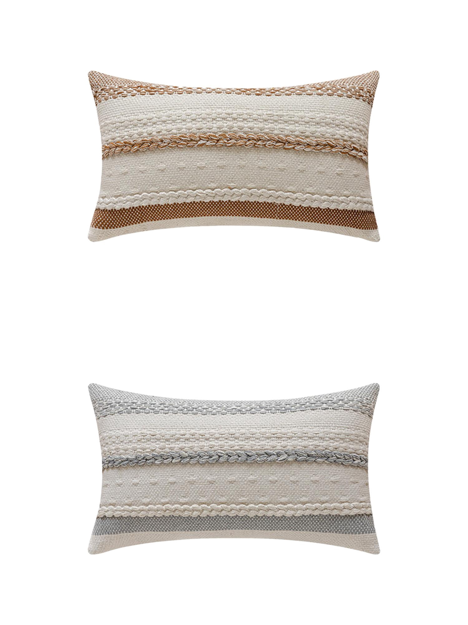 Unique Bargains Striped Throw Pillow Covers Pack of 2 Brown/Grey 12" x 20"