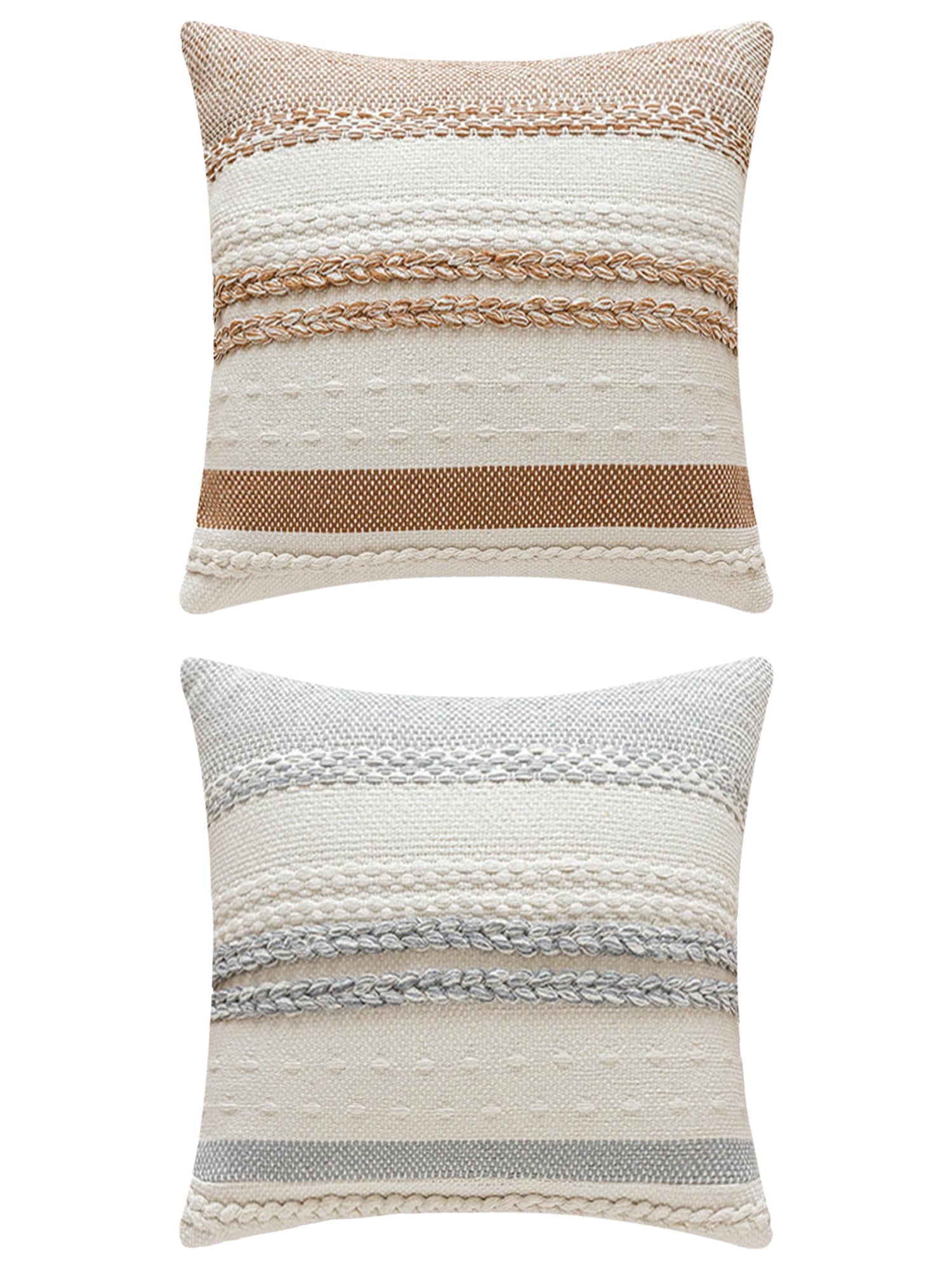 Unique Bargains Striped Throw Pillow Covers Pack of 2 Brown/Grey 18" x 18"