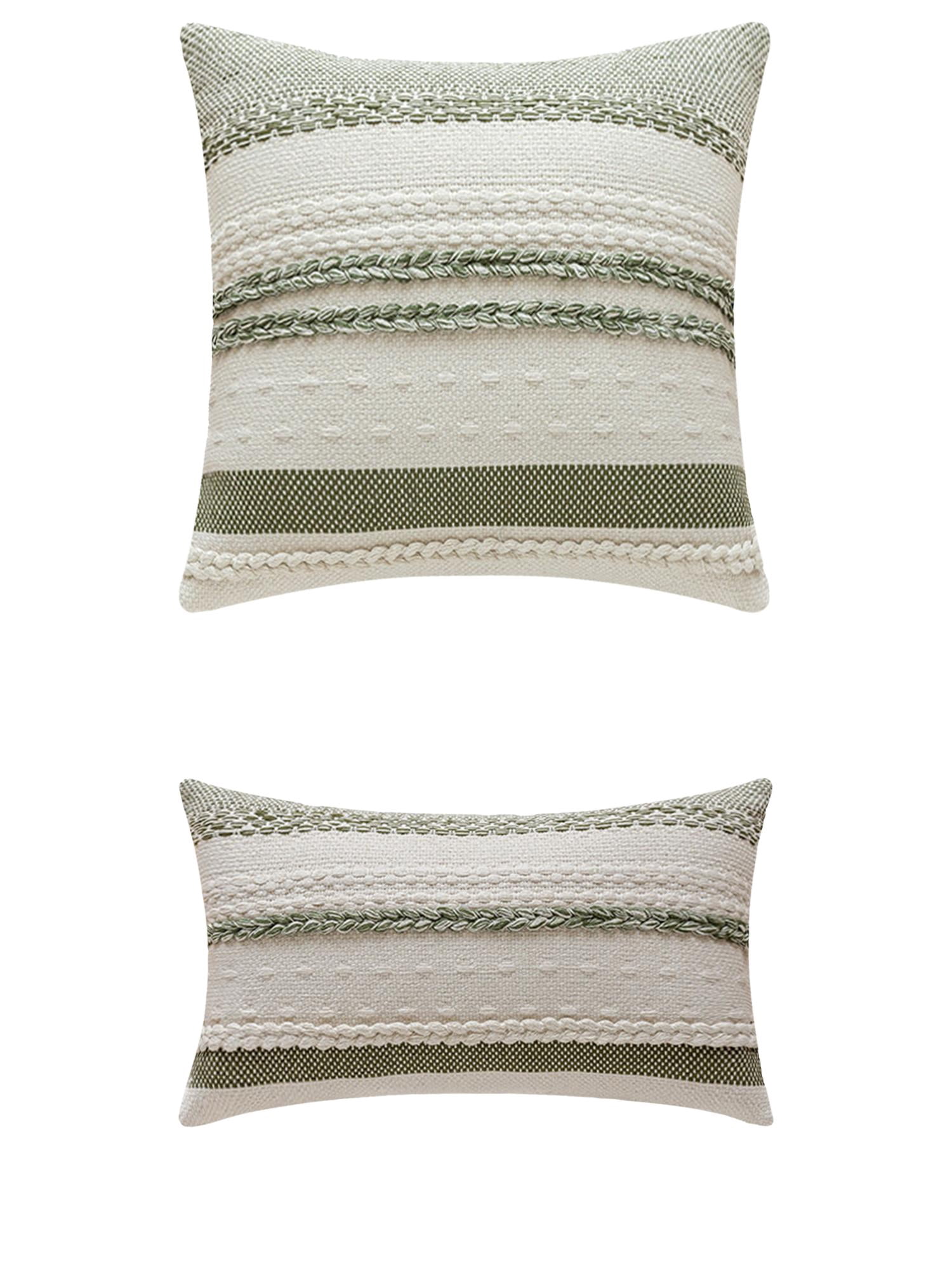 Unique Bargains Striped Throw Pillow Covers Pack of 2 Green 12" x 20"/18" x 18"