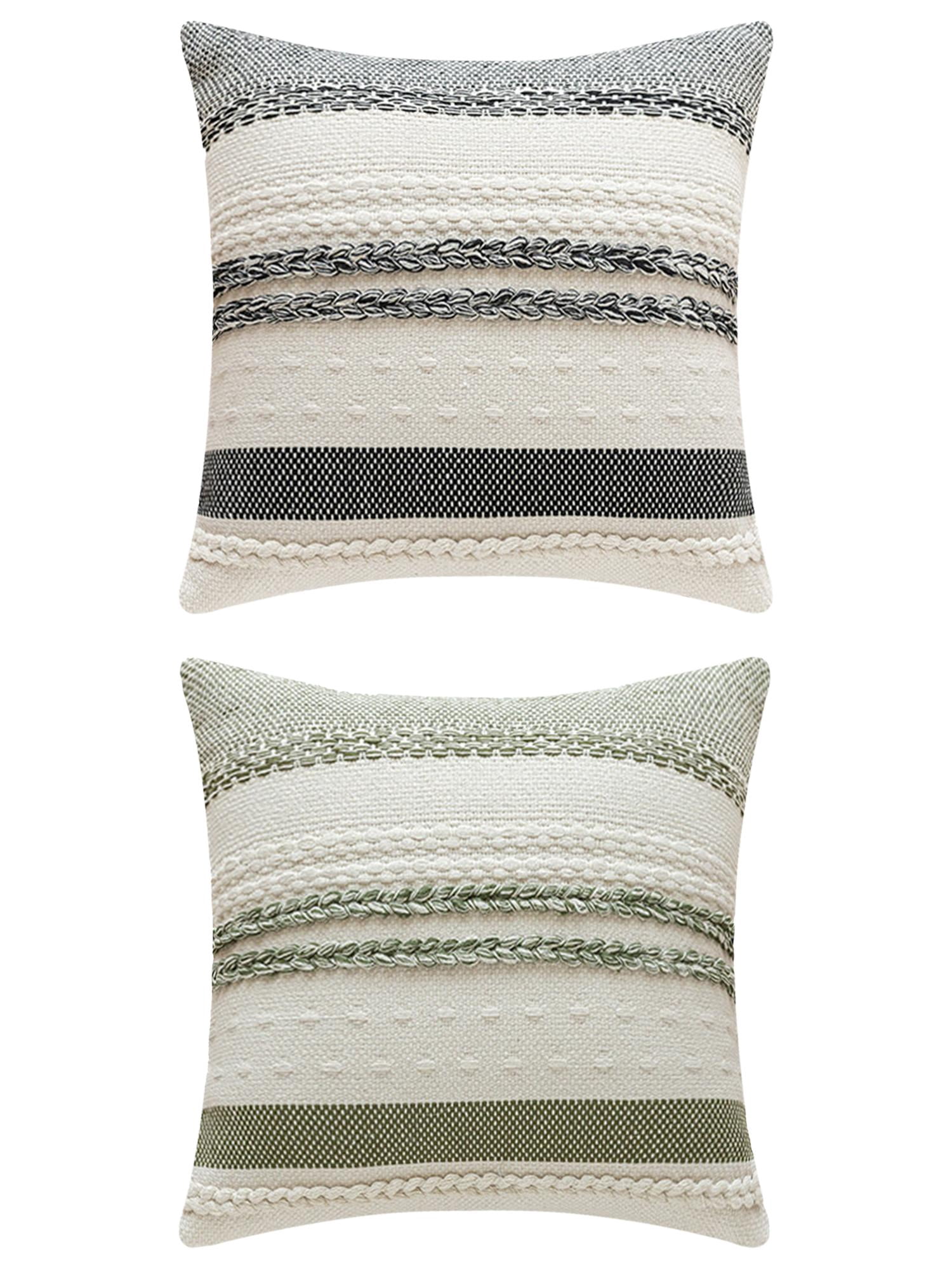 Unique Bargains Striped Throw Pillow Covers Pack of 2 Green/Black 18" x 18"