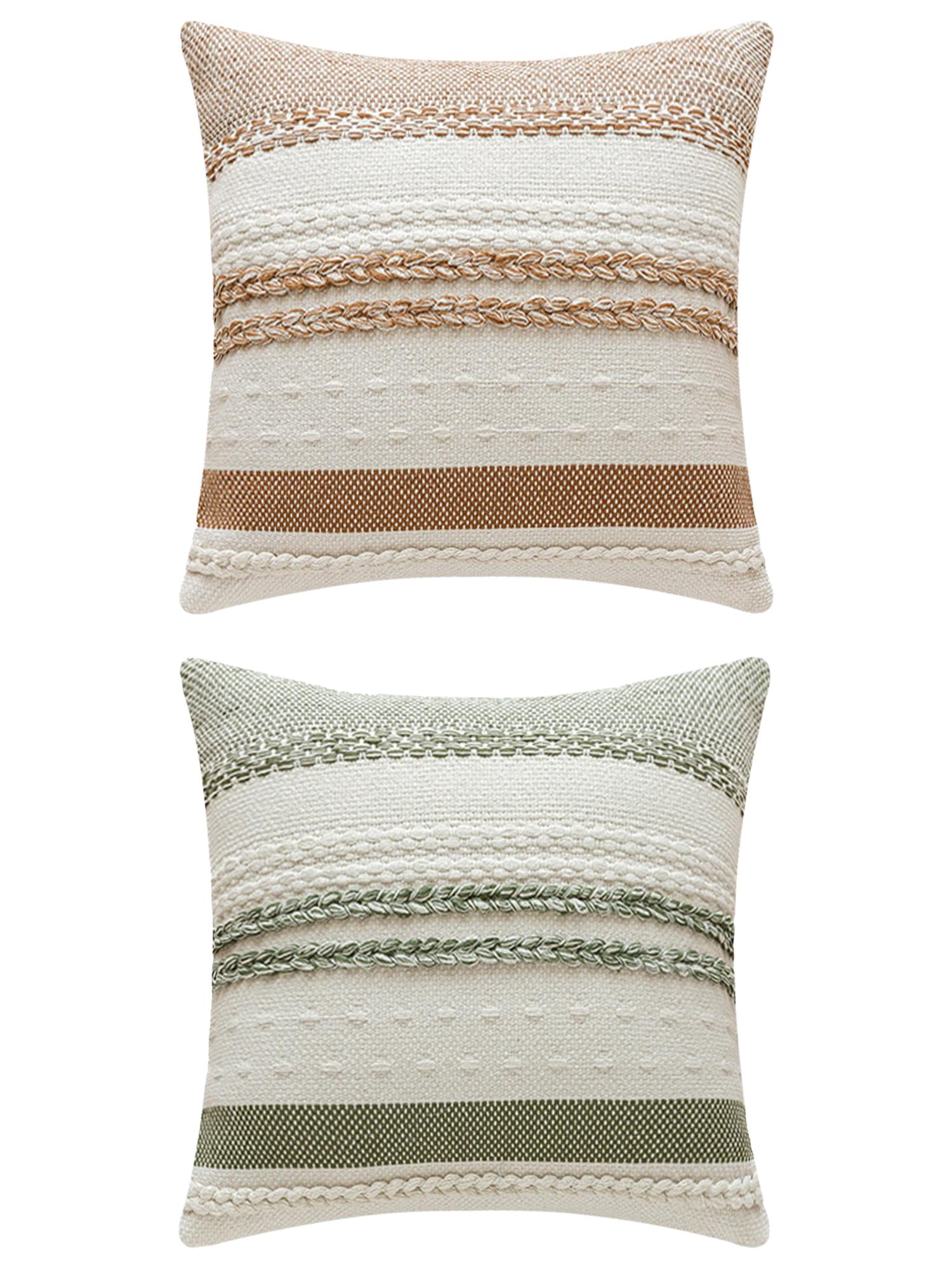 Unique Bargains Striped Throw Pillow Covers Pack of 2 Green/Brown 18" x 18"