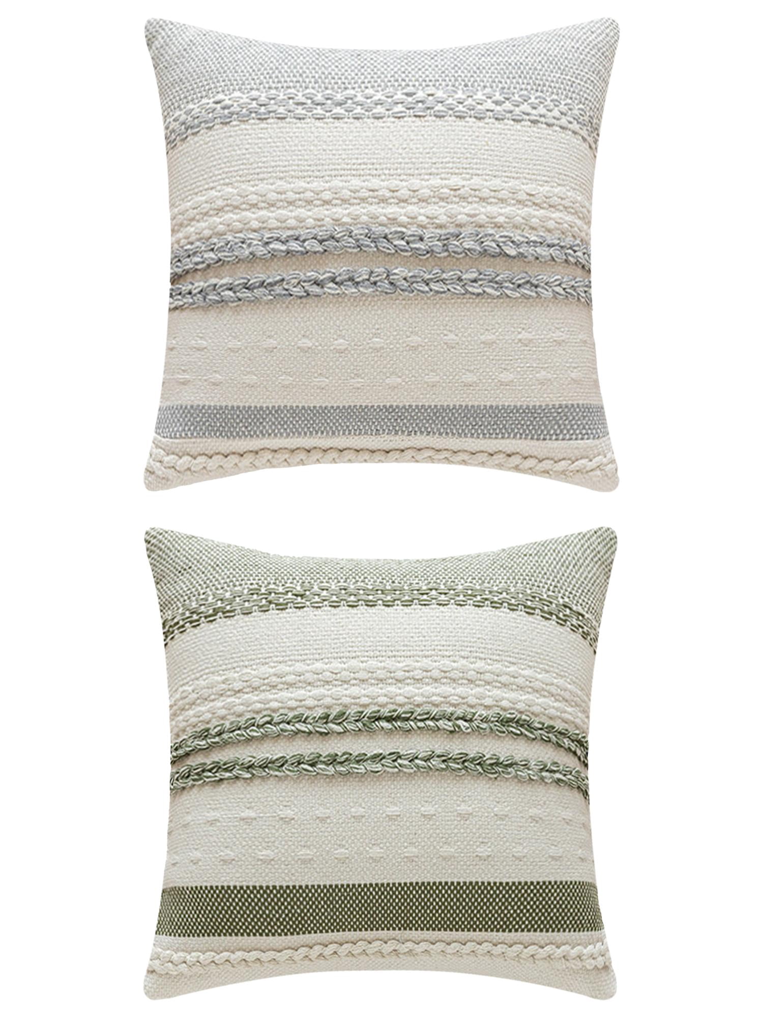 Unique Bargains Striped Throw Pillow Covers Pack of 2 Green/Grey 18" x 18"