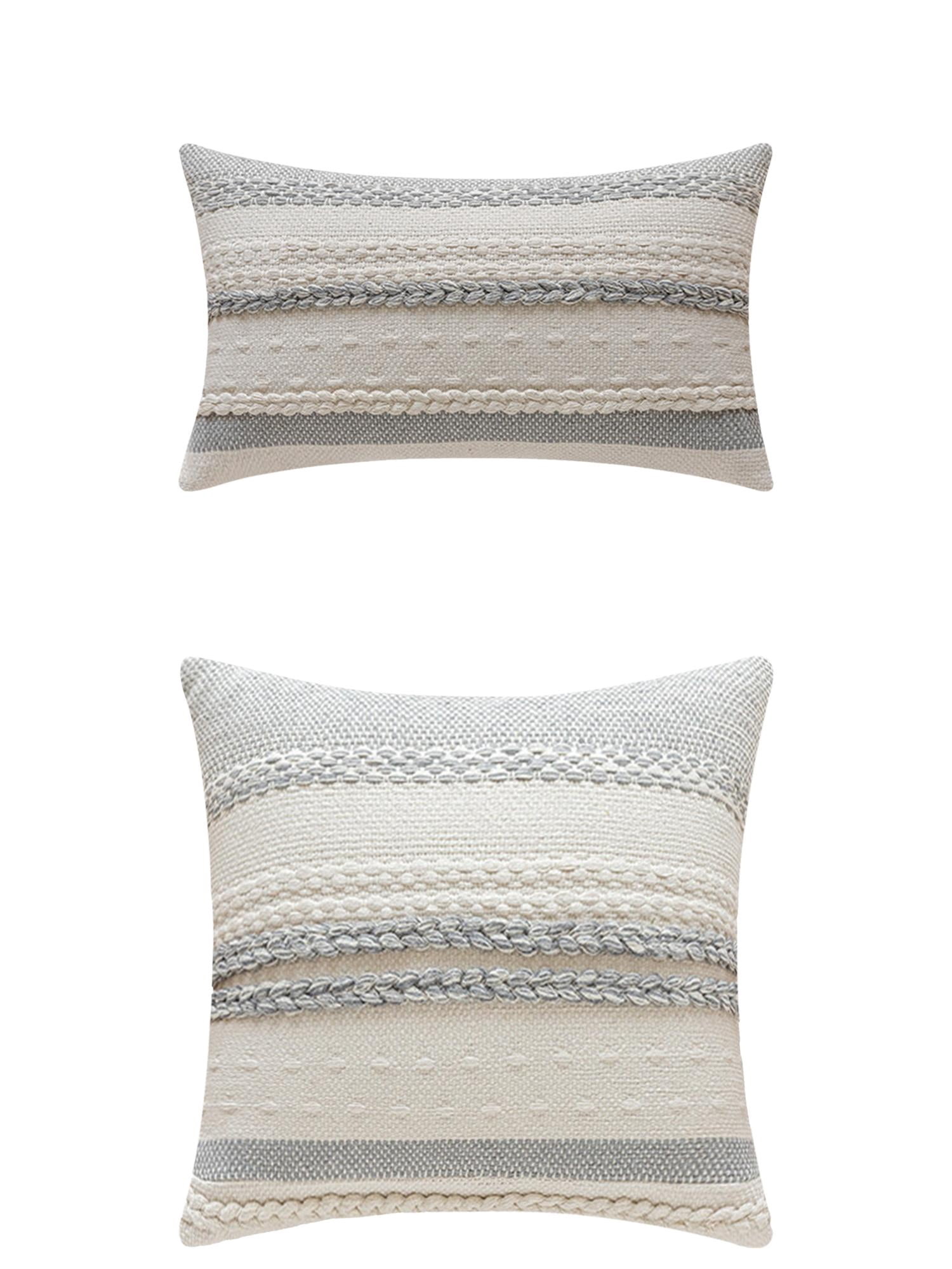 Unique Bargains Striped Throw Pillow Covers Pack of 2 Grey 12" x 20"/18" x 18"