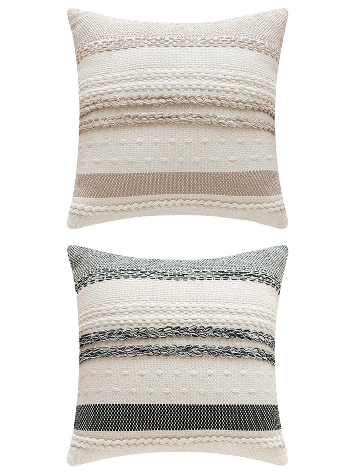 Unique Bargains Striped Throw Pillow Covers Pack of 2 Khaki/Black 18" x 18"