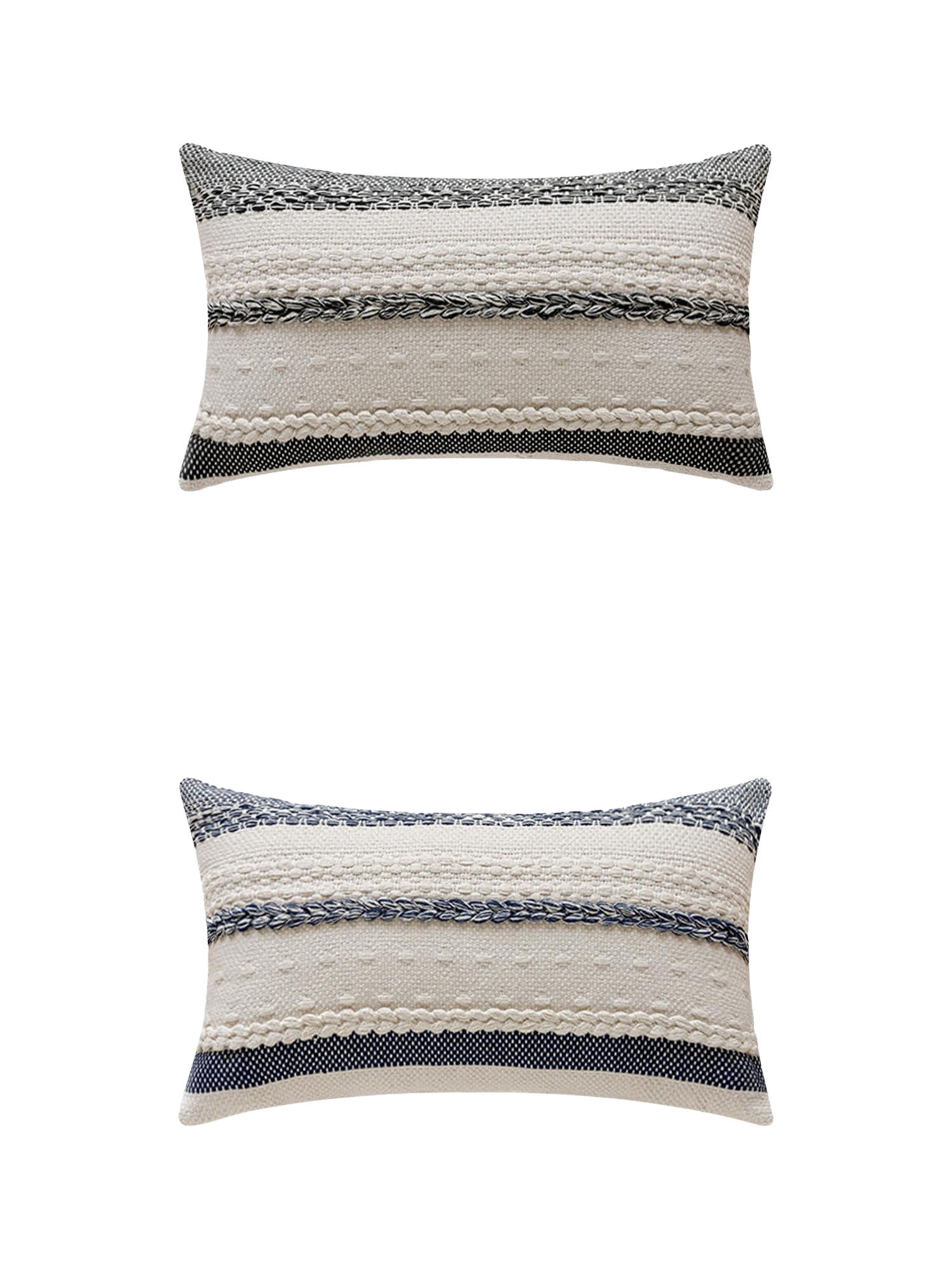 Unique Bargains Striped Throw Pillow Covers Pack of 2 Navy Blue/Black 12" x 20"