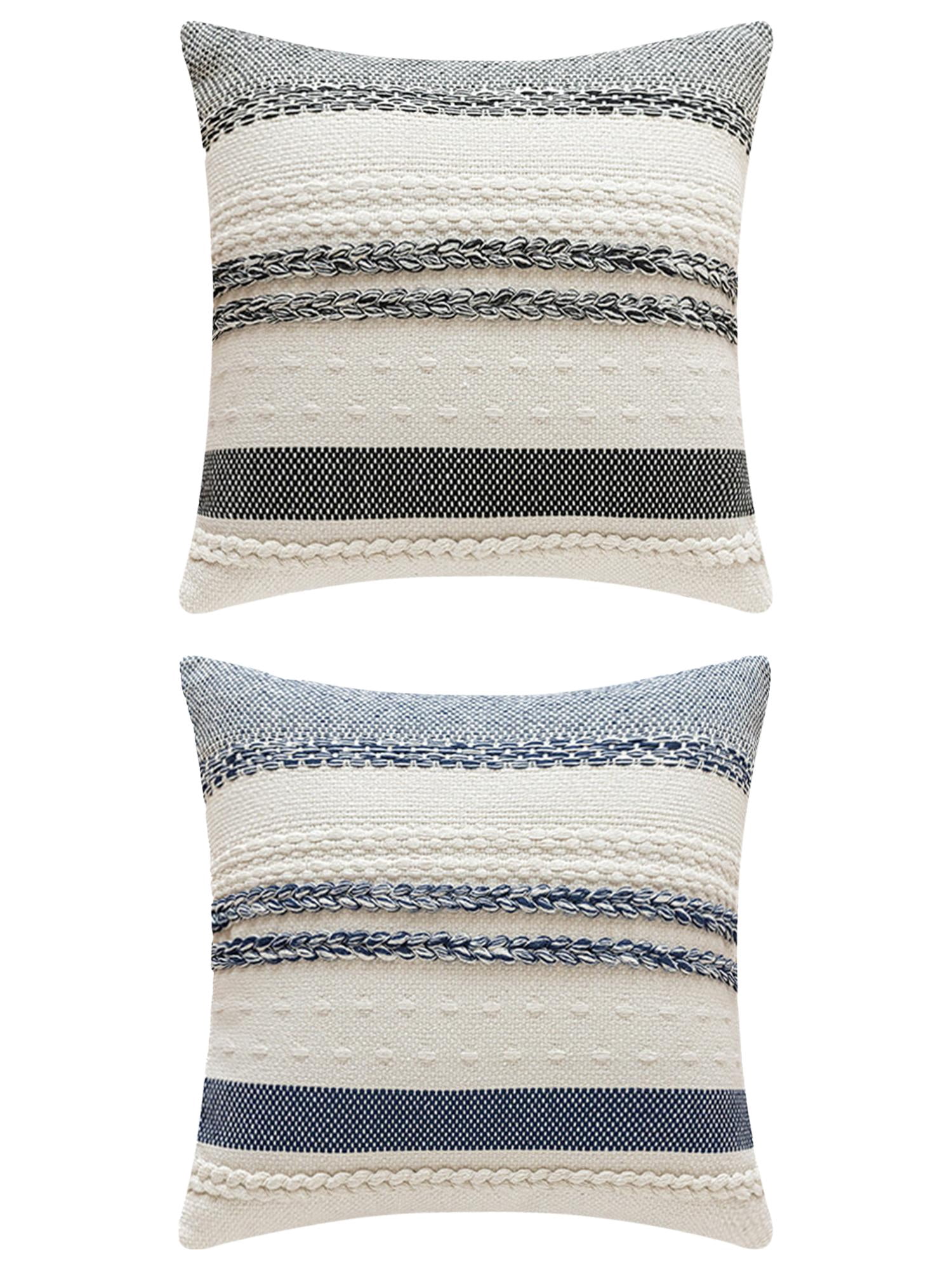 Unique Bargains Striped Throw Pillow Covers Pack of 2 Navy Blue/Black 18" x 18"