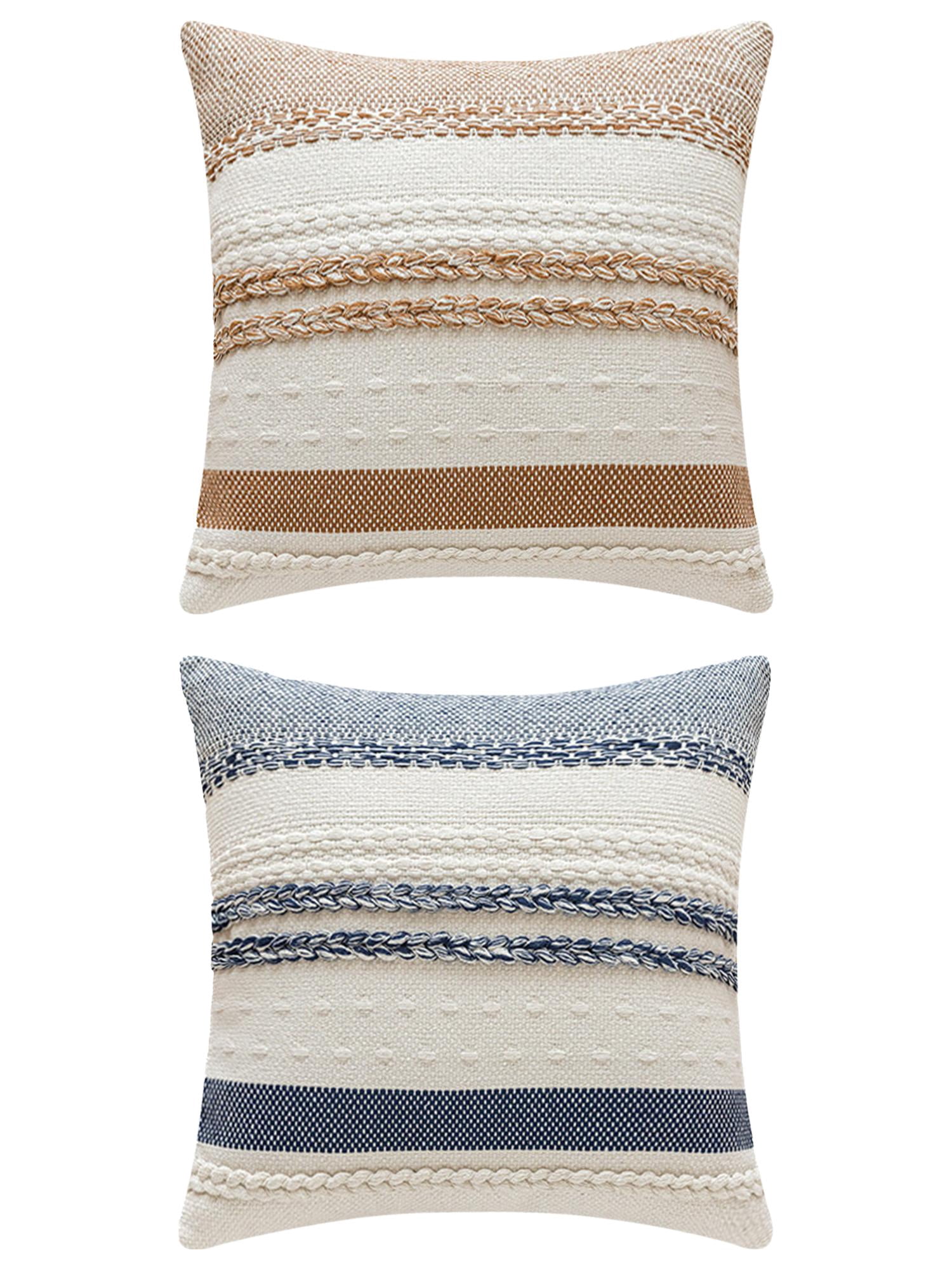 Unique Bargains Striped Throw Pillow Covers Pack of 2 Navy Blue/Brown 18" x 18"