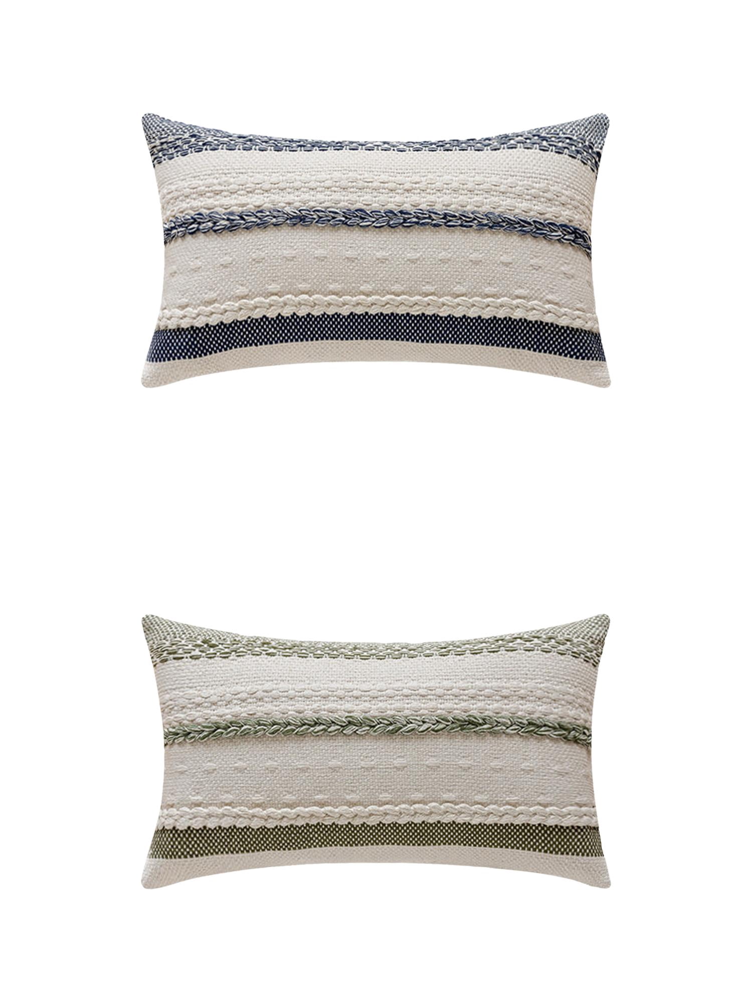 Unique Bargains Striped Throw Pillow Covers Pack of 2 Navy Blue/Green 12" x 20"