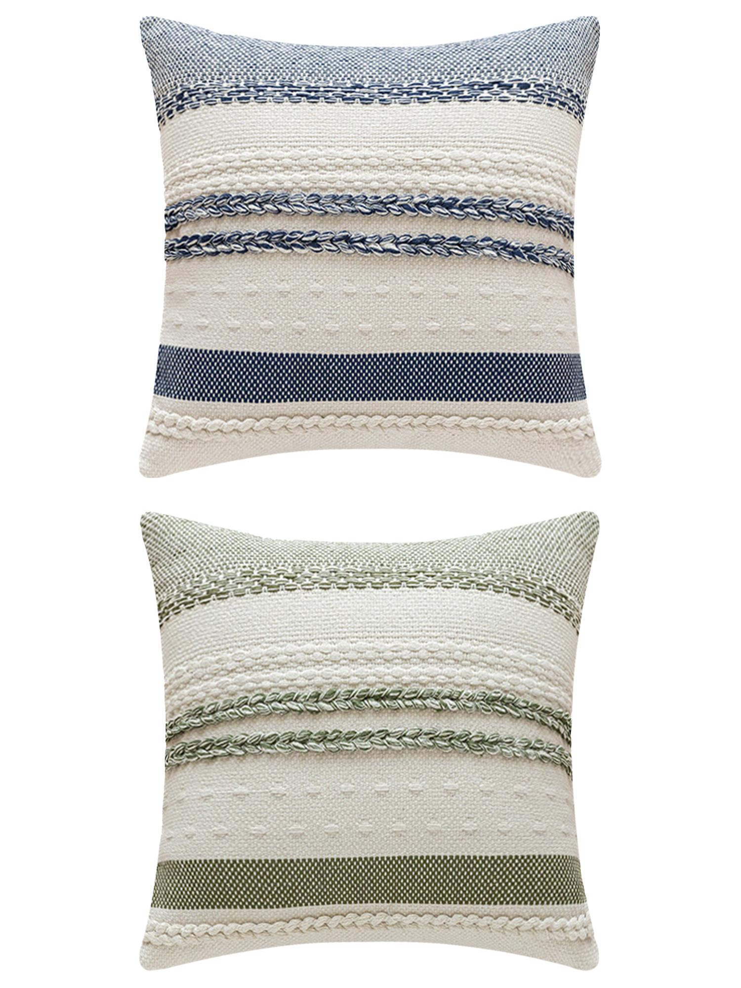Unique Bargains Striped Throw Pillow Covers Pack of 2 Navy Blue/Green 18" x 18"