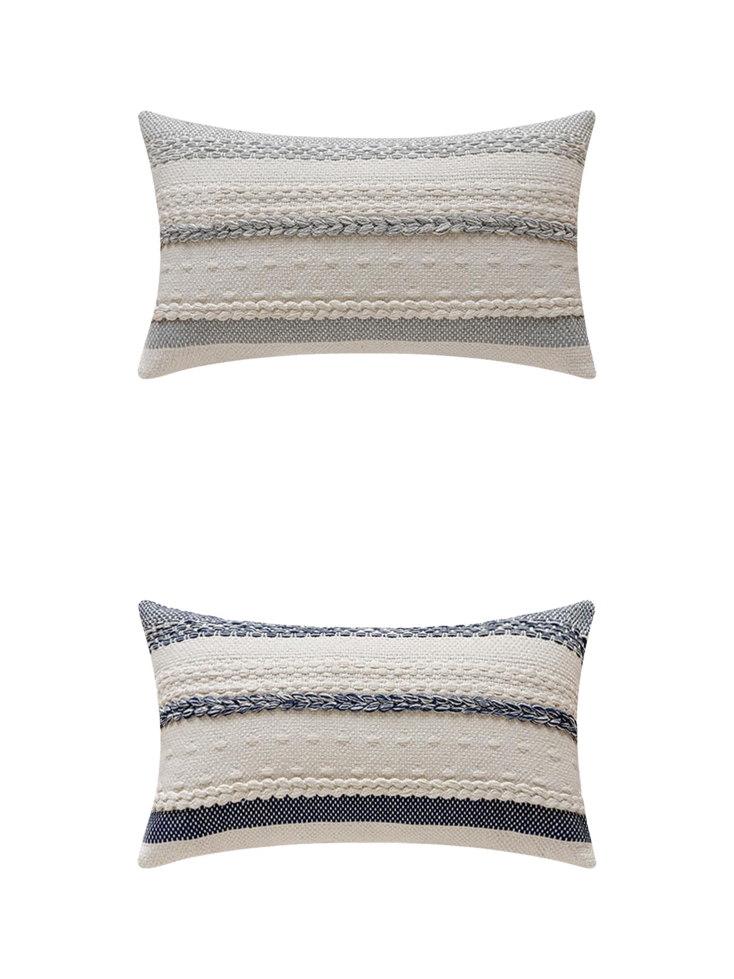 Unique Bargains Striped Throw Pillow Covers Pack of 2 Navy Blue/Grey 12" x 20"