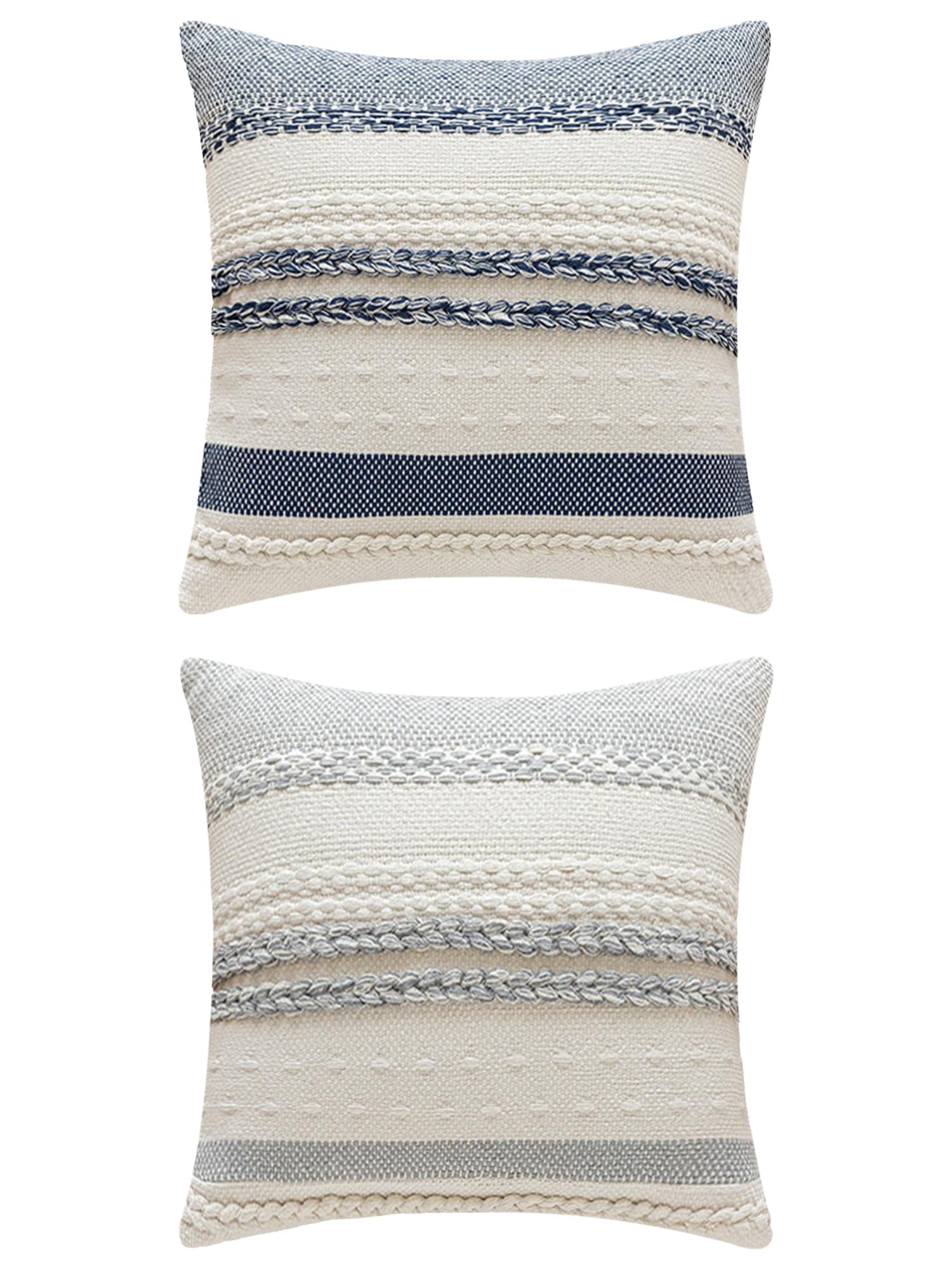 Unique Bargains Striped Throw Pillow Covers Pack of 2 Navy Blue/Grey 18" x 18"