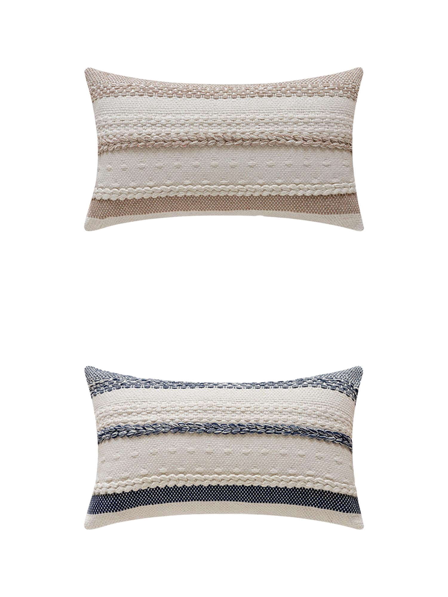 Unique Bargains Striped Throw Pillow Covers Pack of 2 Navy Blue/Khaki 12" x 20"