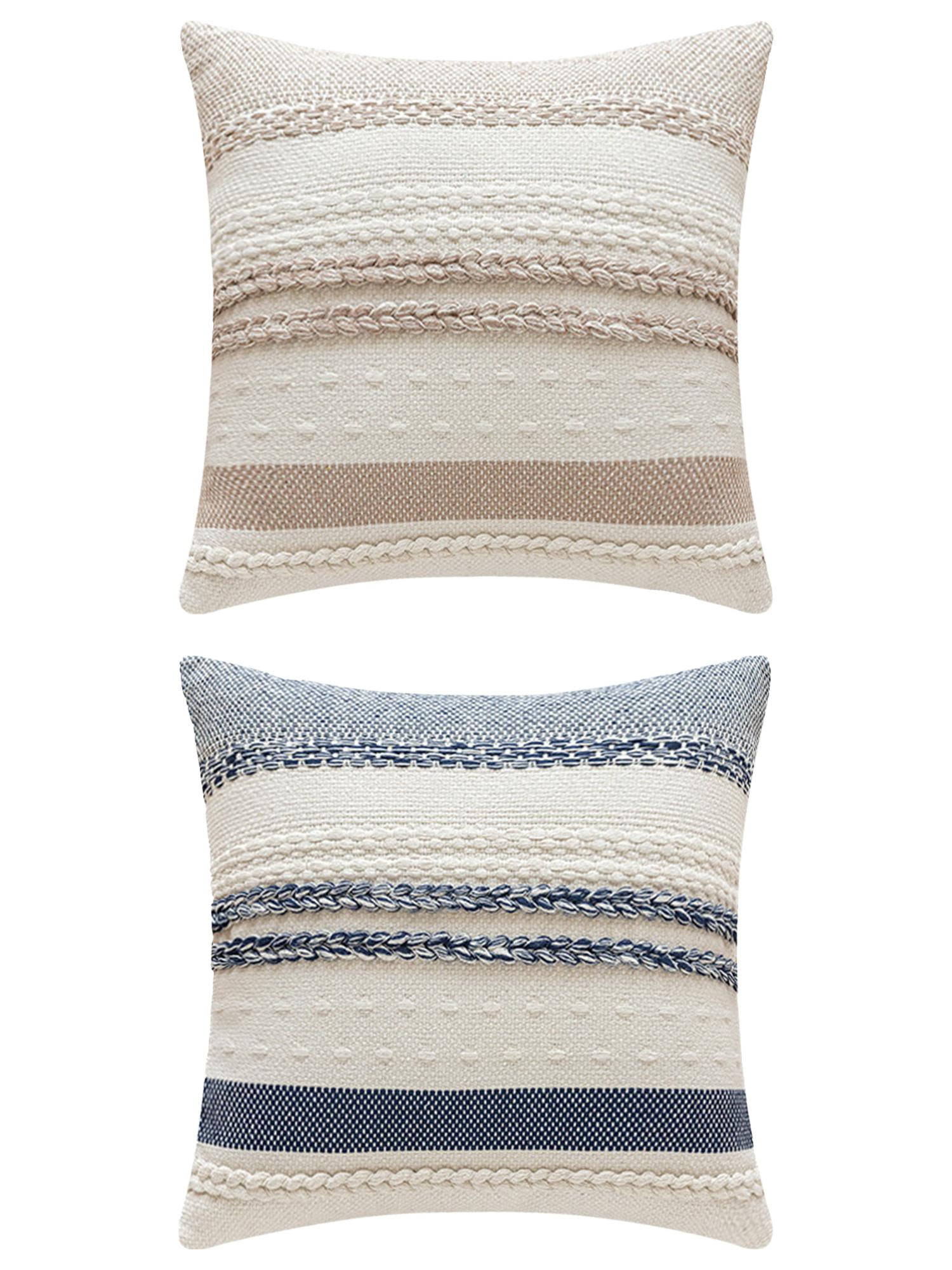 Unique Bargains Striped Throw Pillow Covers Pack of 2 Navy Blue/Khaki 18" x 18"