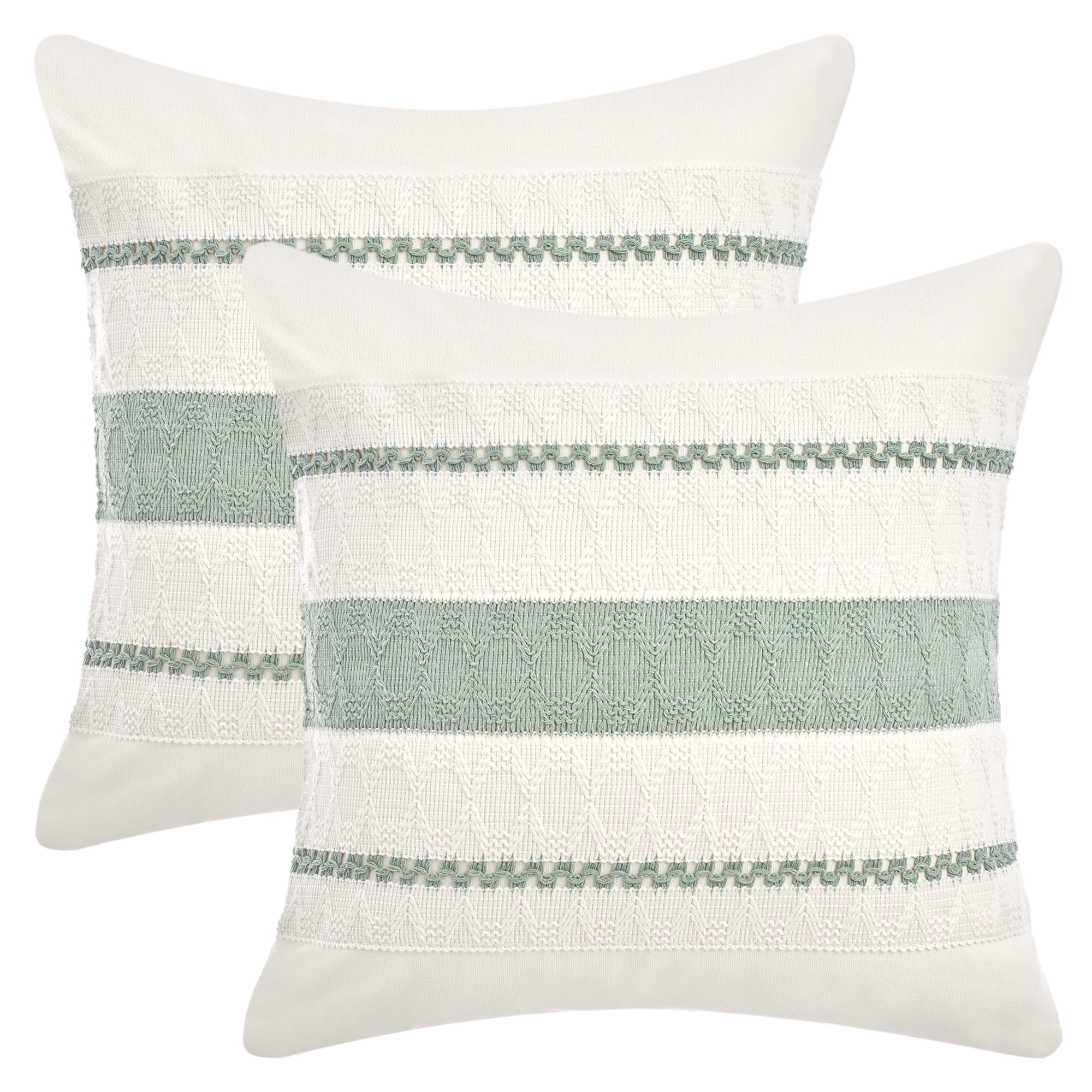 Unique Bargains Striped Throw Pillow Covers Pack of 2 Green 20" x 20"