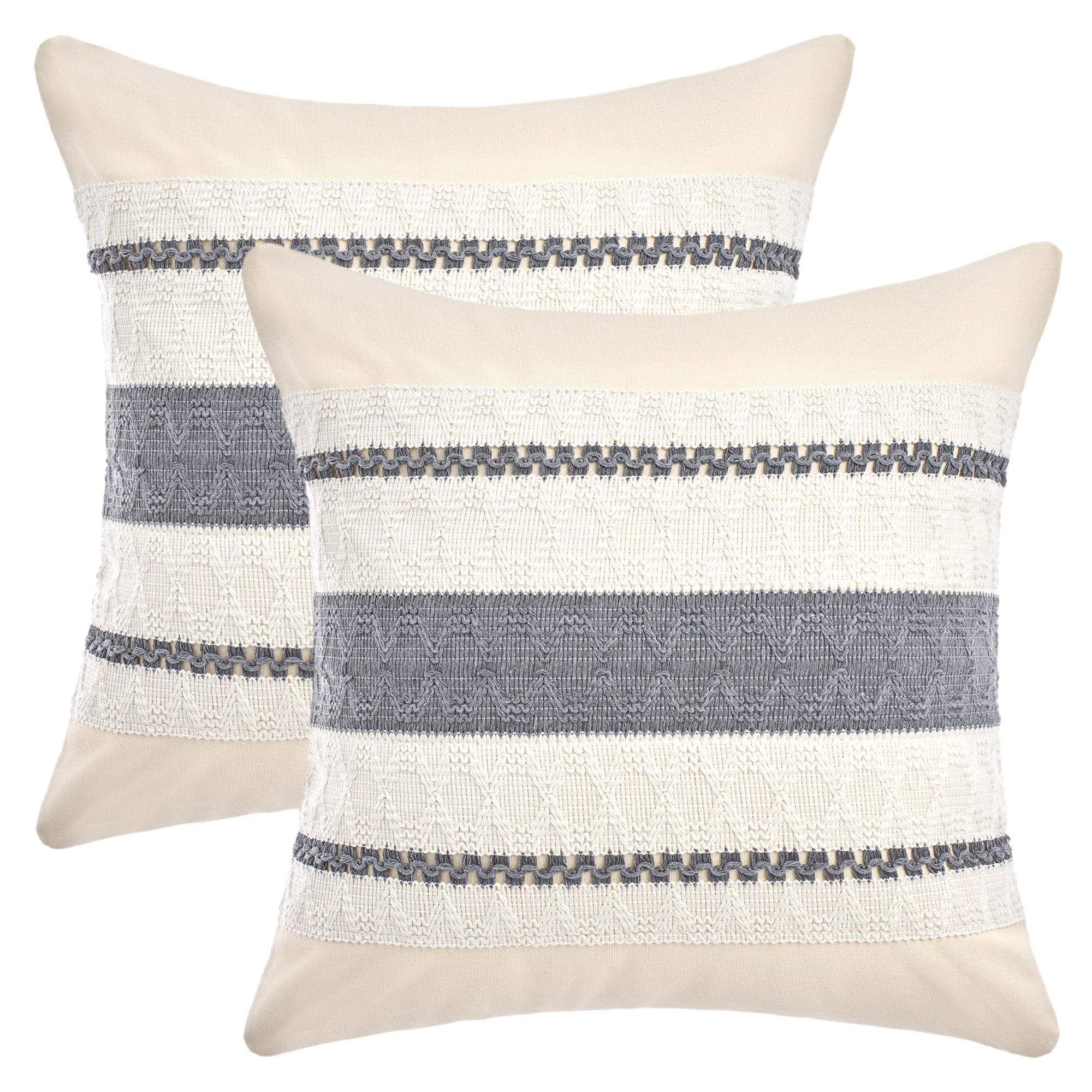 Unique Bargains Striped Throw Pillow Covers Pack of 2 Grey 20" x 20"