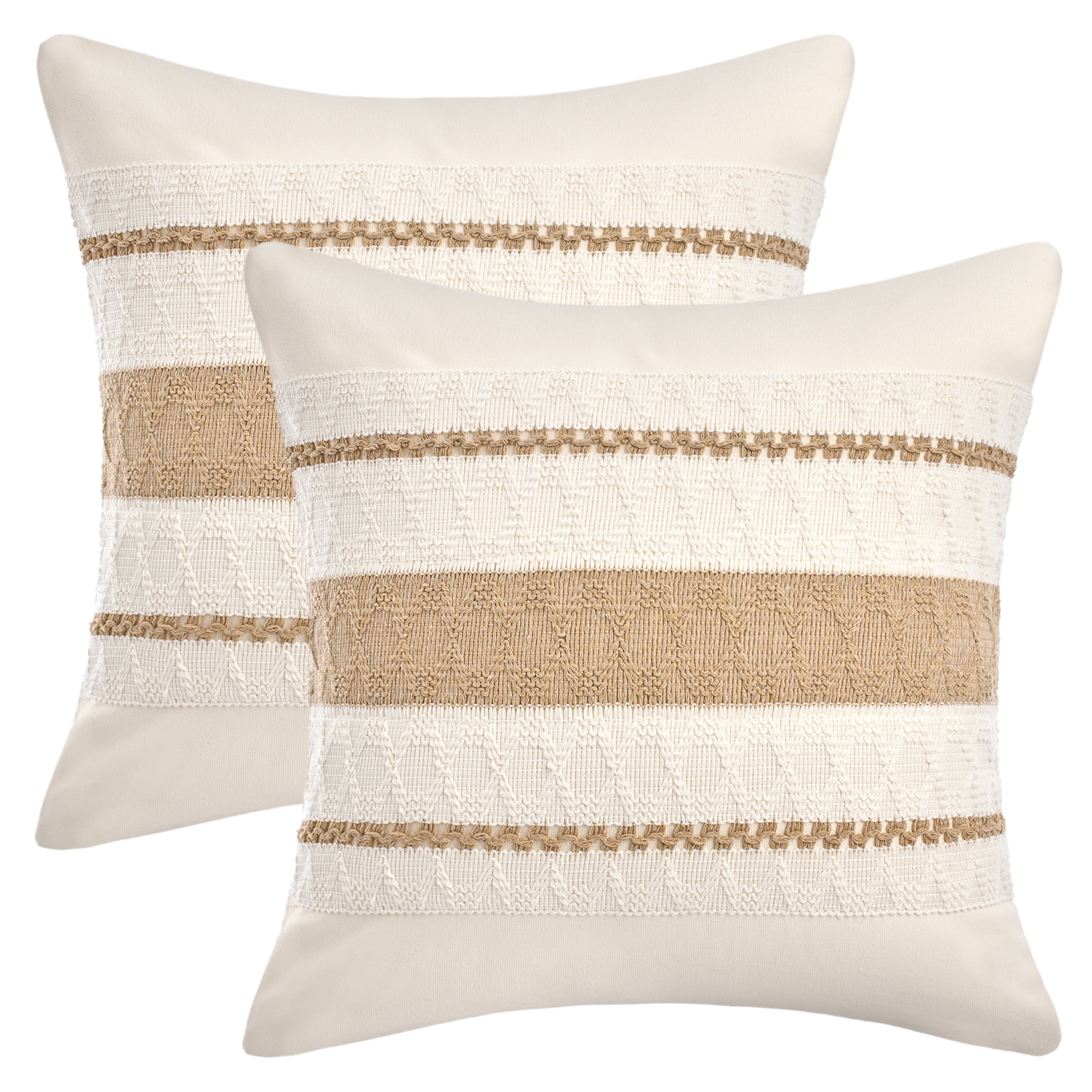 Unique Bargains Striped Throw Pillow Covers Pack of 2 Khaki 20" x 20"