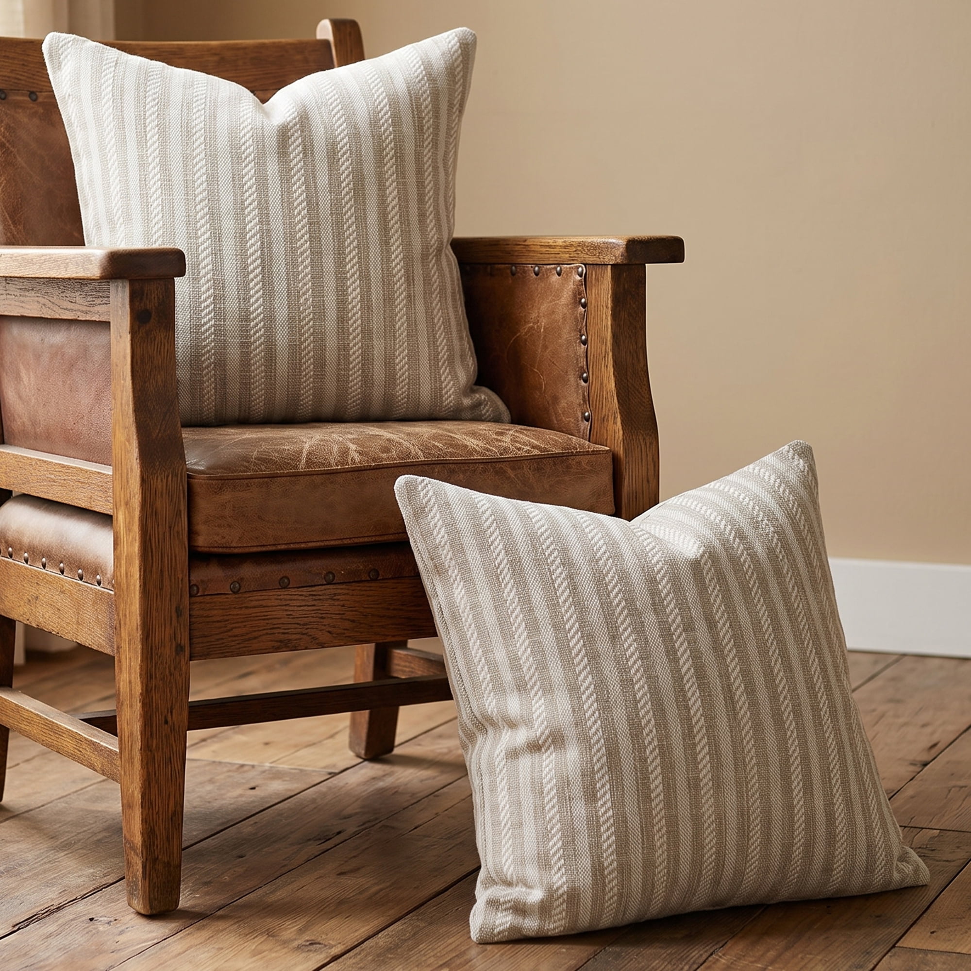 Unique Bargains Striped Throw Pillow Covers Set of 2 Cushion Cases Beige 18"x18"