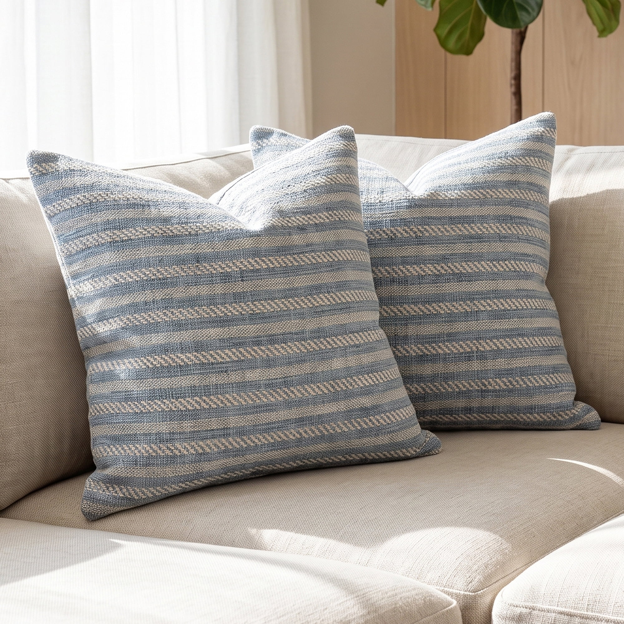 Unique Bargains Striped Throw Pillow Covers Set of 2 Cushion Cases Blue 18"x18"