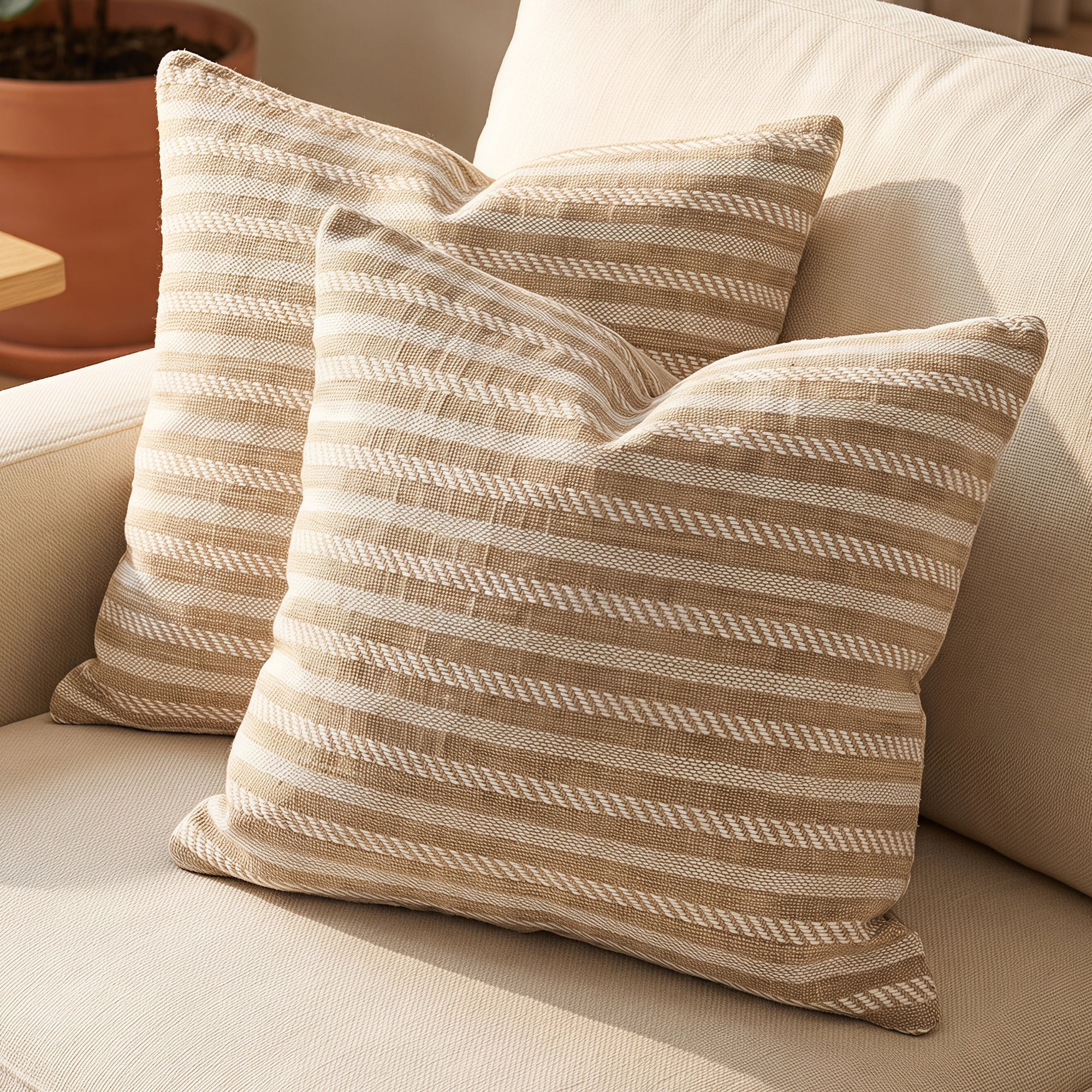 Unique Bargains Striped Throw Pillow Covers Set of 2 Cushion Cases Brown 18"x18"
