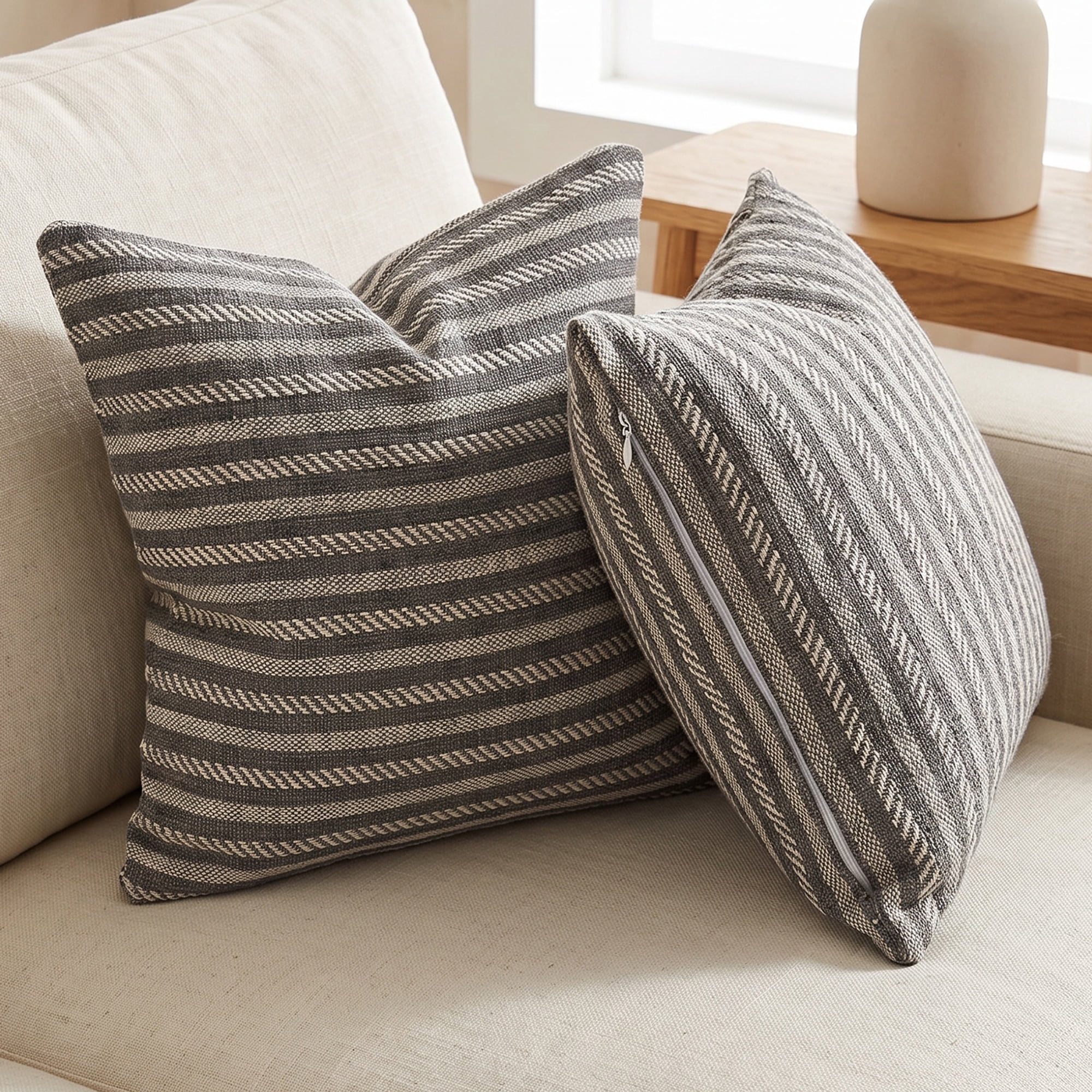 Unique Bargains Striped Throw Pillow Covers Set of 2 Cushion Cases Dark Grey 18"x18"