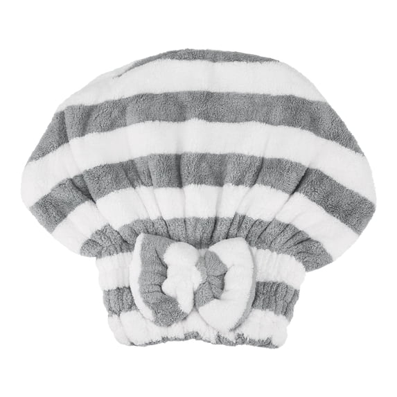 Unique Bargains Strong Absorbent Coral Fleece Hair Drying Towel Dry Cap Gray, White