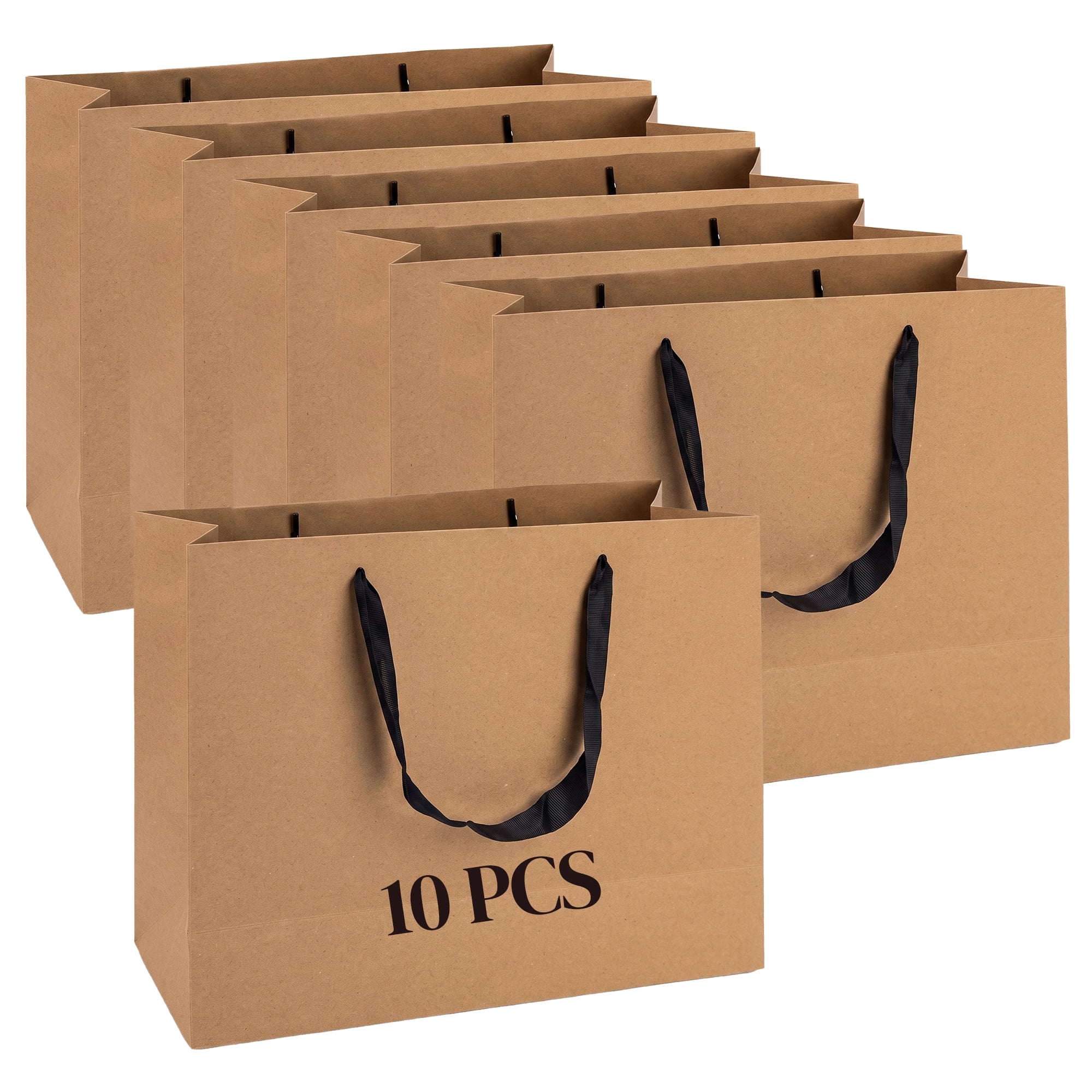 Unique Bargains Sturdy Thick Horizontal Paper Gift Bags Brown 12.6" x 4.3" x 9.8"