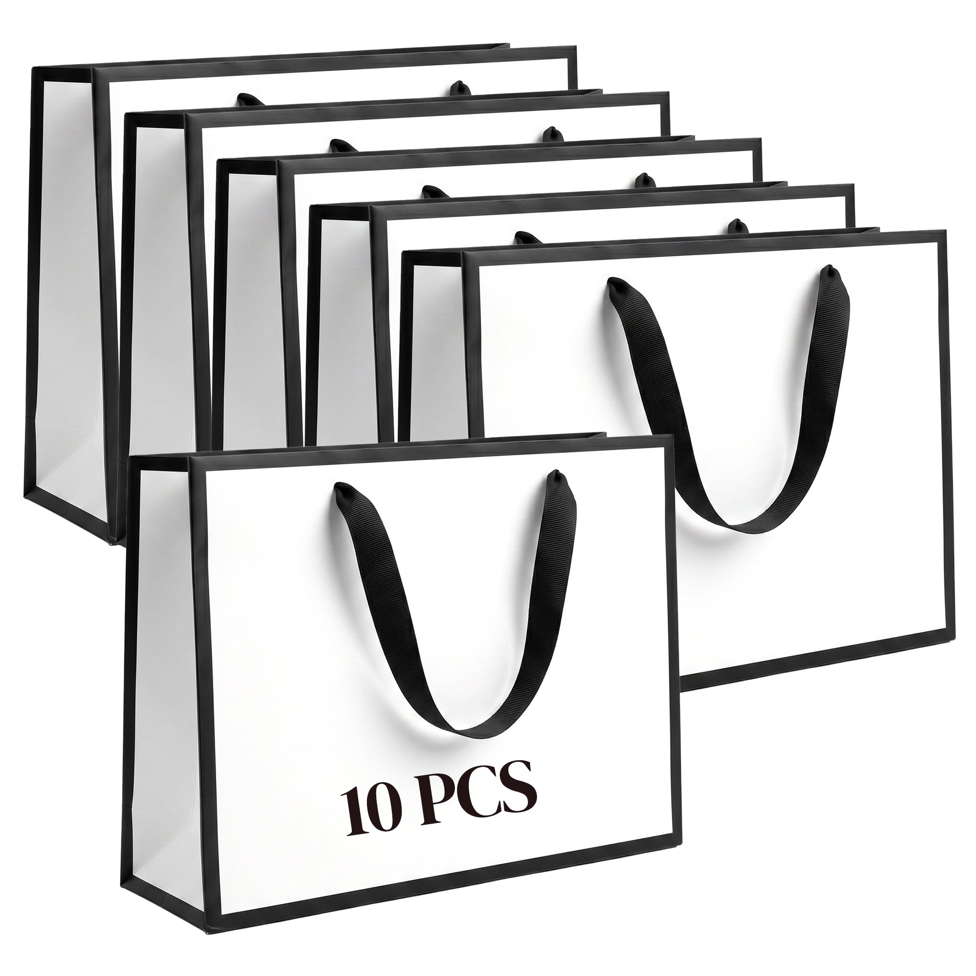 Unique Bargains Sturdy Thick Horizontal Paper Gift Bags White Black 12.6" x 4.3" x 9.8"