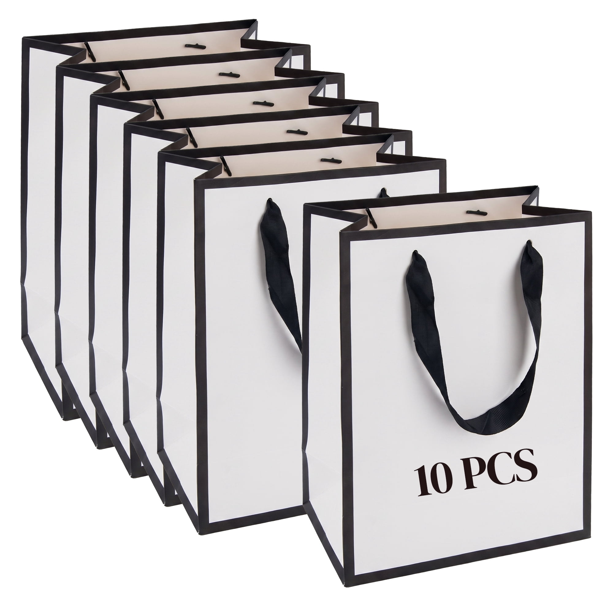 Unique Bargains Sturdy Thick Horizontal Paper Gift Bags White Black 8.3" x 4.3" x 10.6"