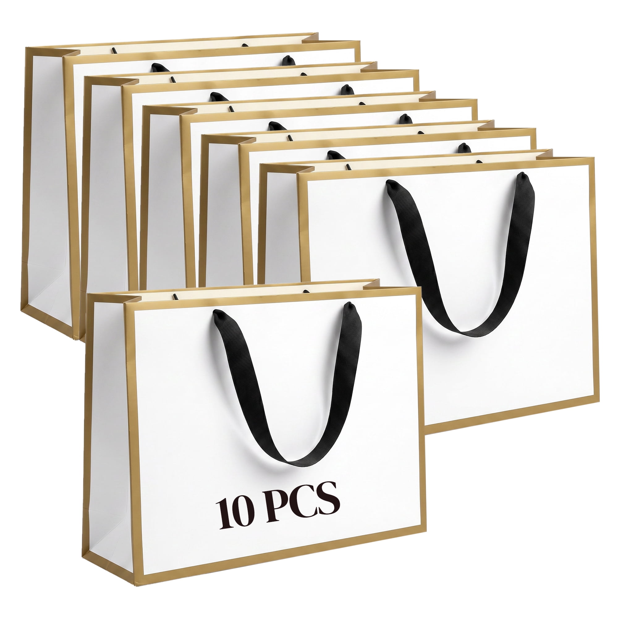 Unique Bargains Sturdy Thick Horizontal Paper Gift Bags White Gold 12.6" x 4.3" x 9.8"