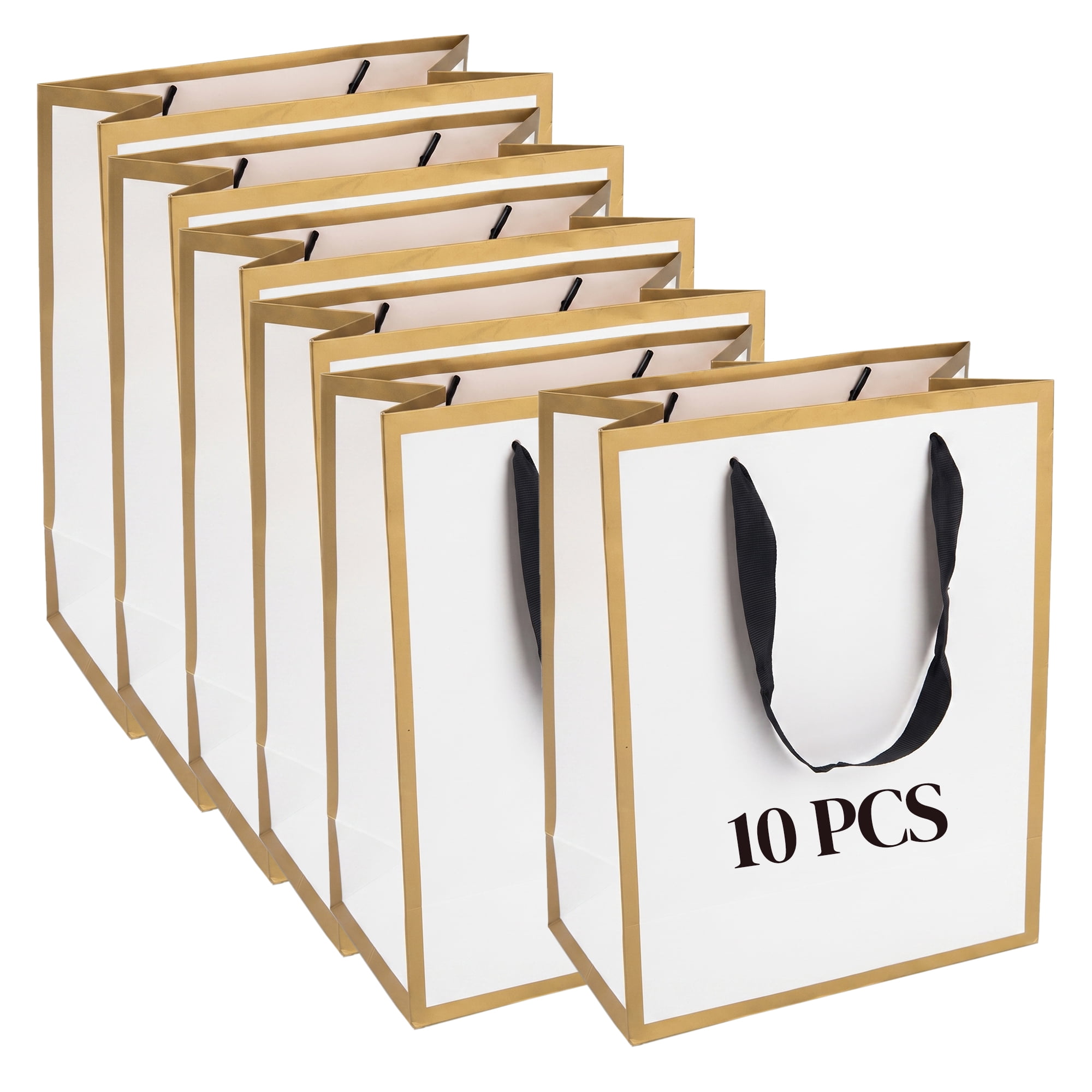 Unique Bargains Sturdy Thick Horizontal Paper Gift Bags White Gold 8.3" x 4.3" x 10.6"
