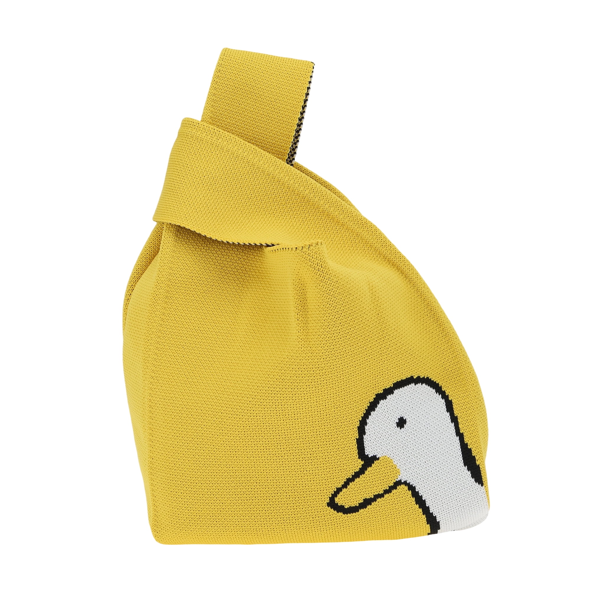 Unique Bargains Stylish Animal Pattern Knitted Wrist Bag for Everyday Use Yellow, White