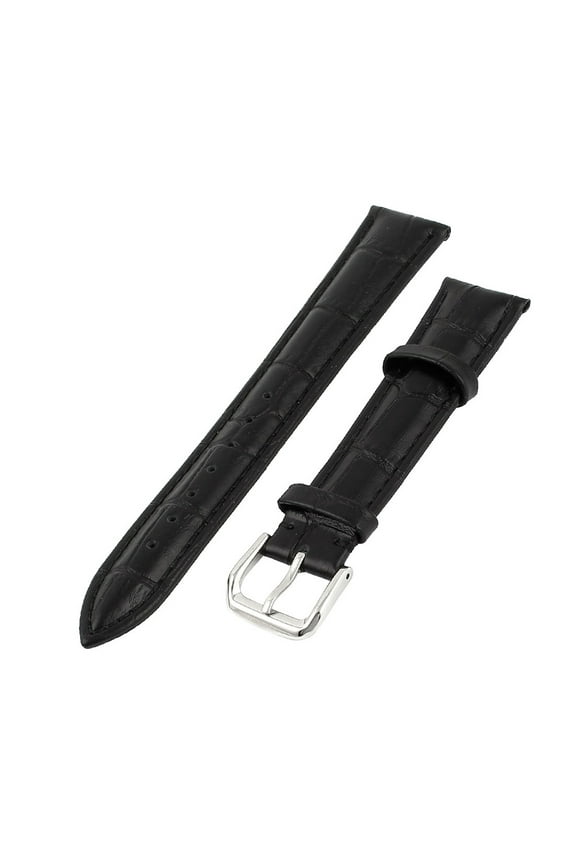 Stylish Black Faux Leather Deployment Buckle Wrist Watch Band Strap 19mm