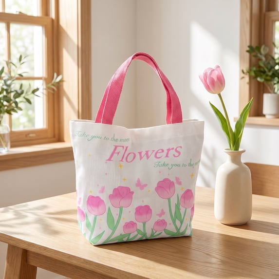 Unique Bargains Stylish Canvas Gift Bags with Comfortable Handle Pink 9.8" x 3.1" x 8.7"