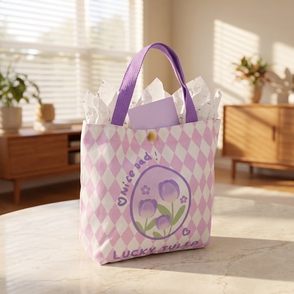 Unique Bargains Stylish Canvas Gift Bags with Comfortable Handle Purple 9.8" x 3.1" x 8.7"