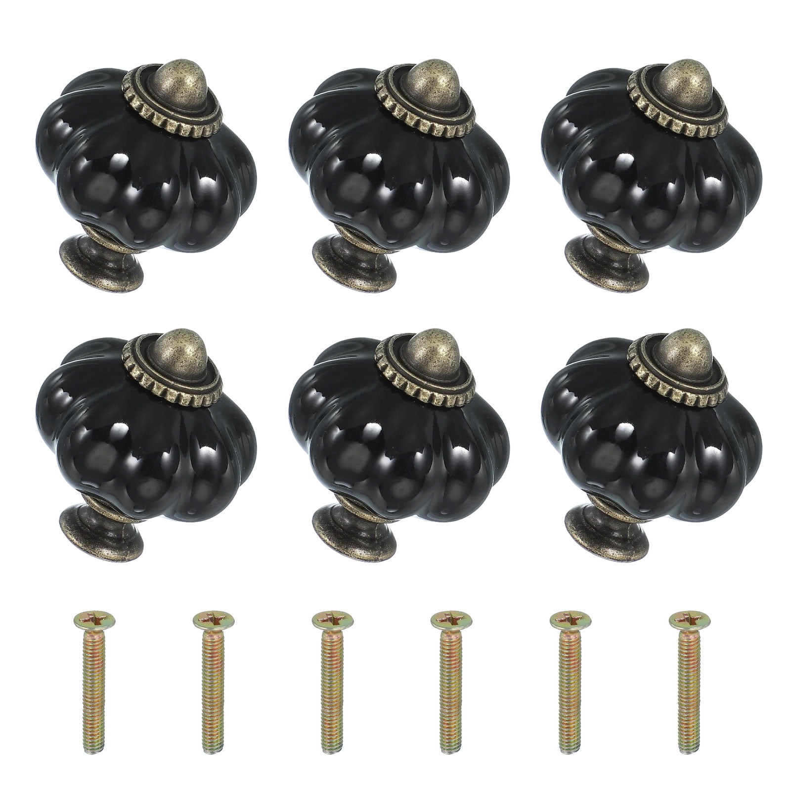 Unique Bargains Stylish Decorative Pumpkin Ceramic Cabinet Drawer Knobs Black