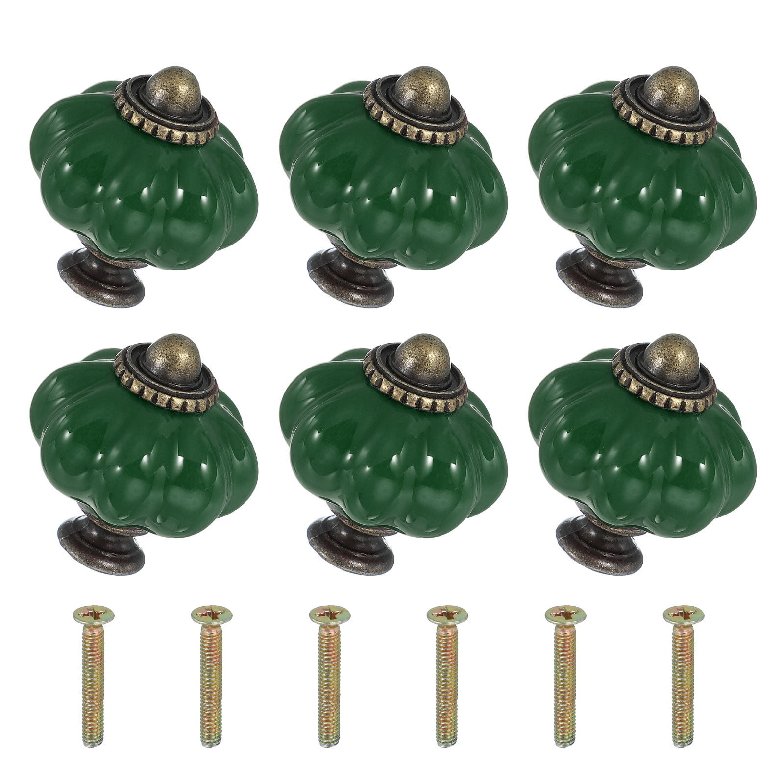 Unique Bargains Stylish Decorative Pumpkin Ceramic Cabinet Drawer Knobs Dark Green