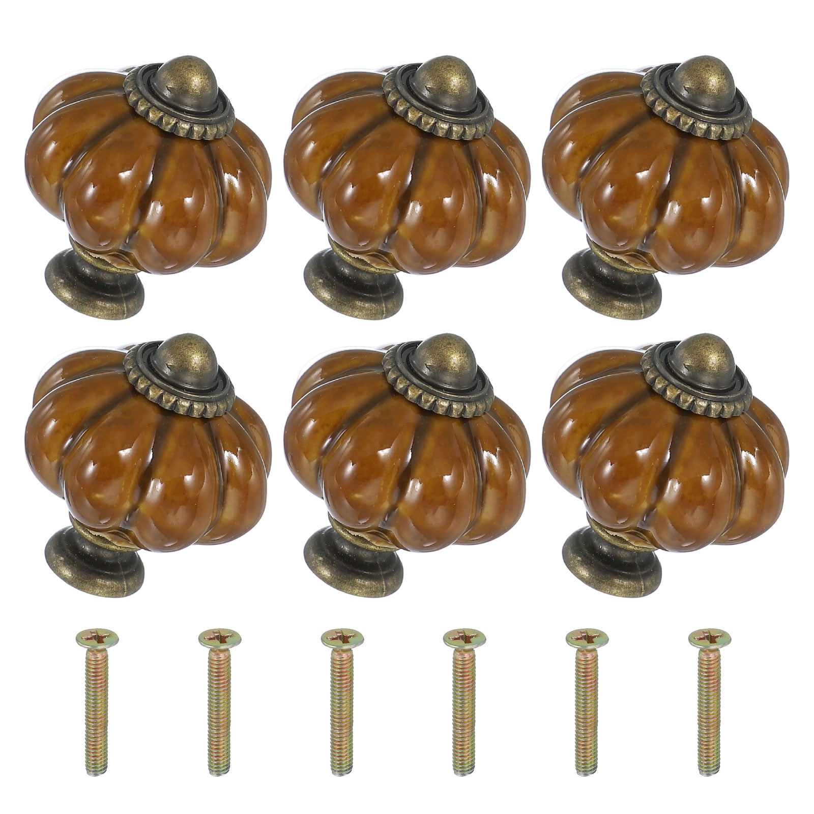 Unique Bargains Stylish Decorative Pumpkin Ceramic Cabinet Drawer Knobs Light Brown