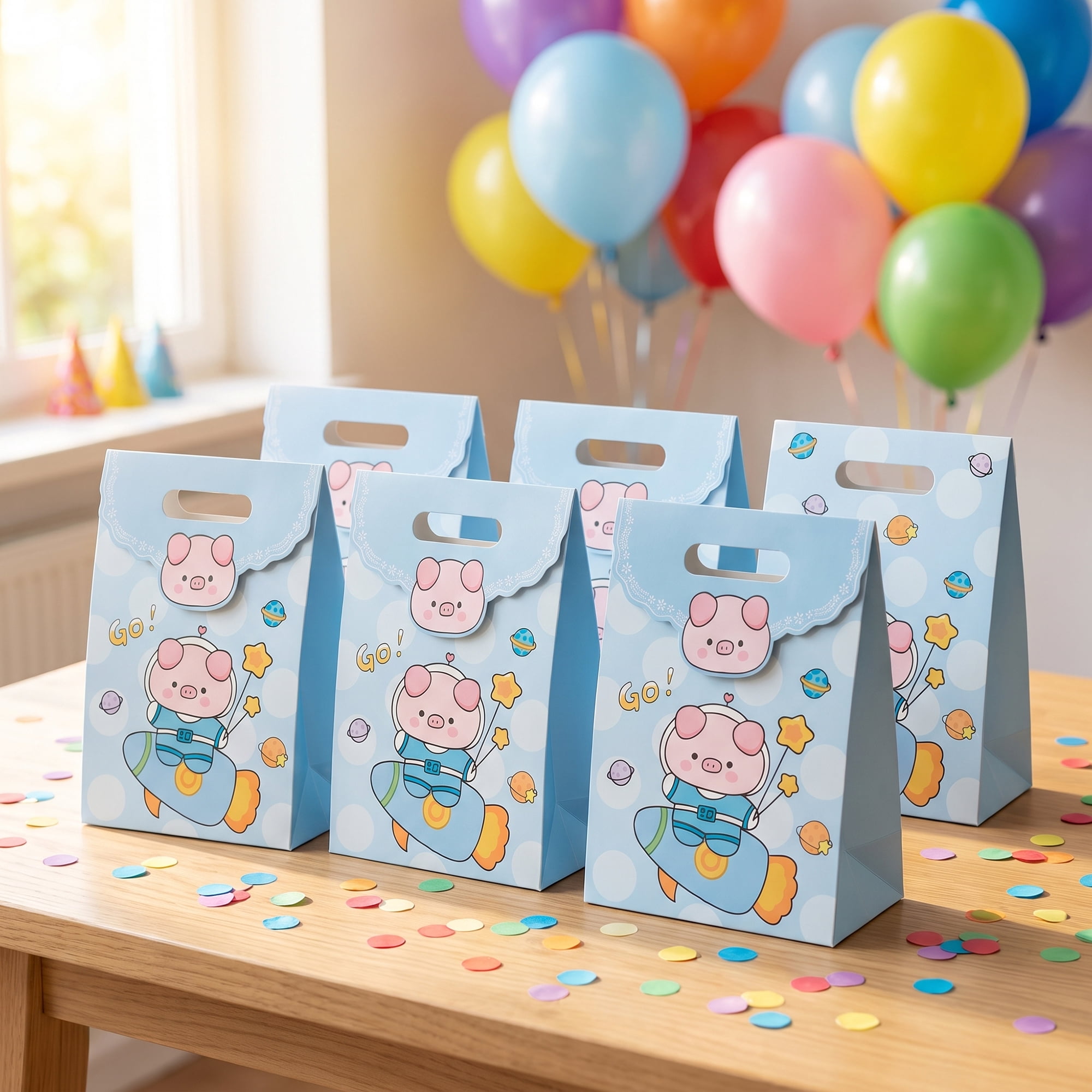 Unique Bargains Stylish Gift Bags with Comfortable Handles Blue Pig 7.5" x 3.5" x 10.6"
