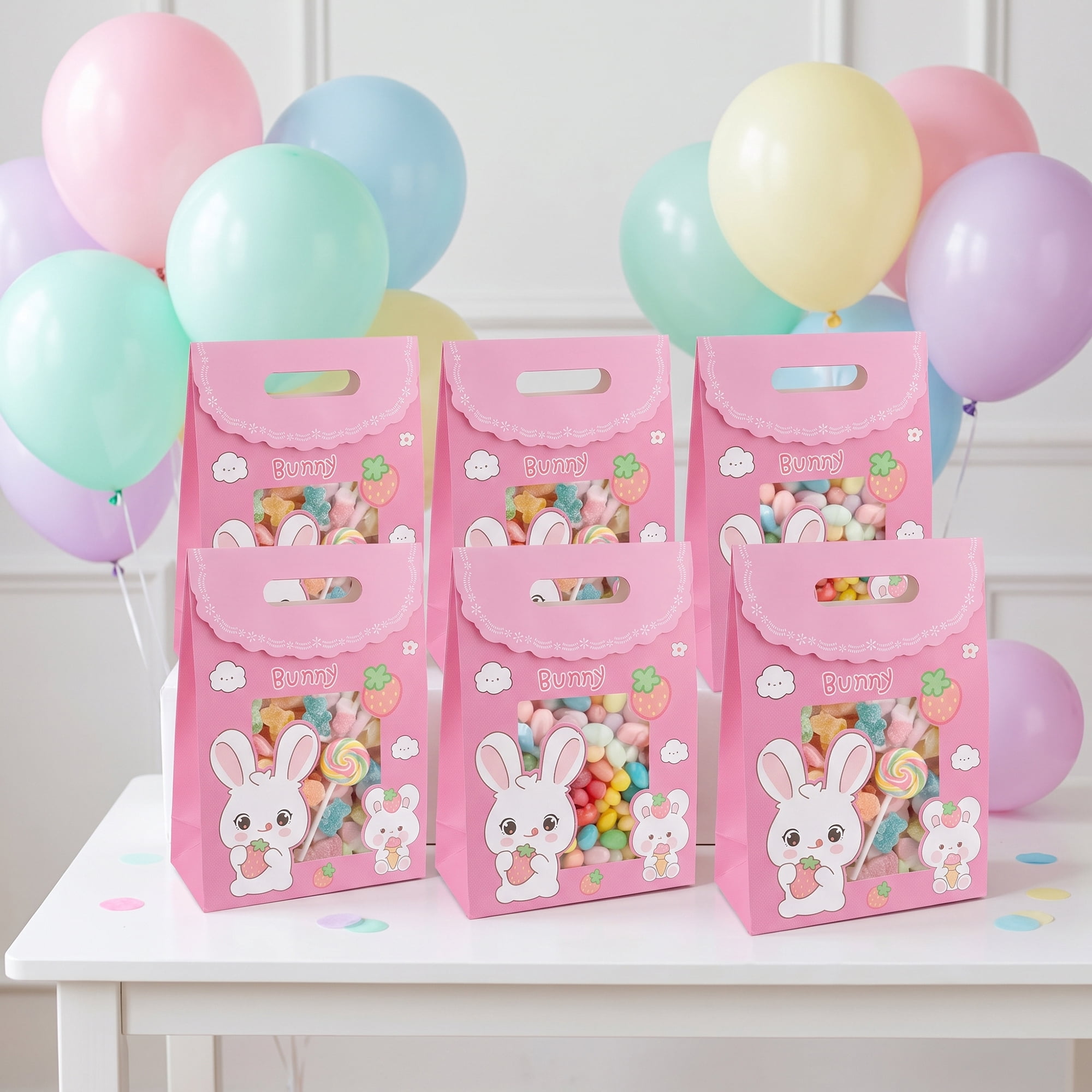 Unique Bargains Stylish Gift Bags with Comfortable Handles Pink Rabbit 5.9" x 2.8" x 8.3"