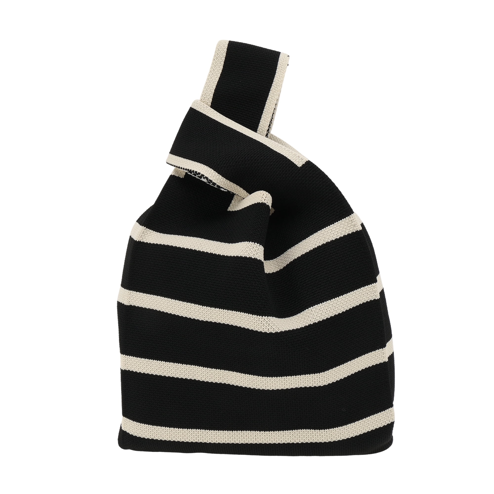 Unique Bargains Stylish Horizontal Stripes Knitted Wrist Bag for Everyday Use Black