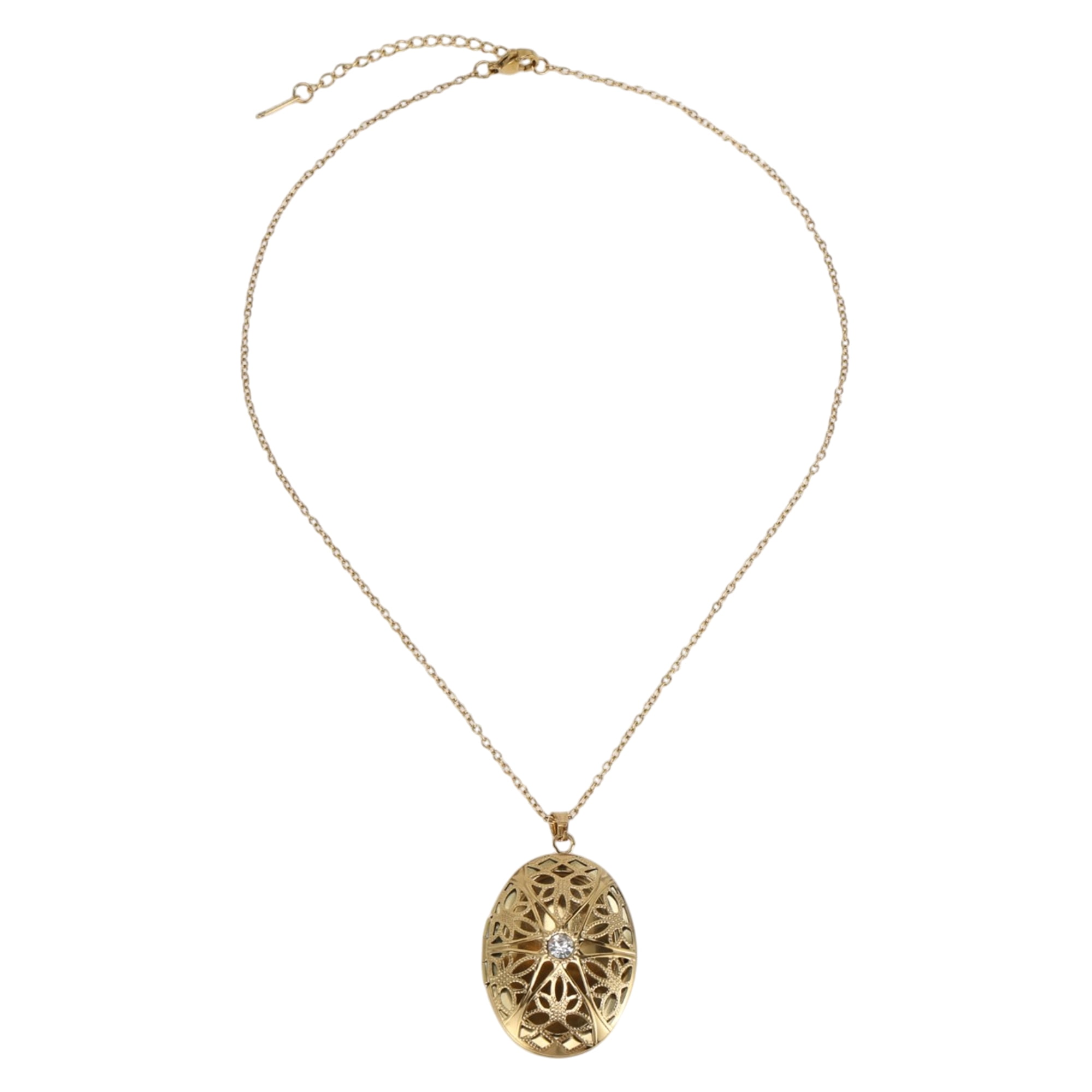 Unique Bargains Stylish Oval Carving Pendant Necklace for Daily Life Gold Tone 1 Pcs