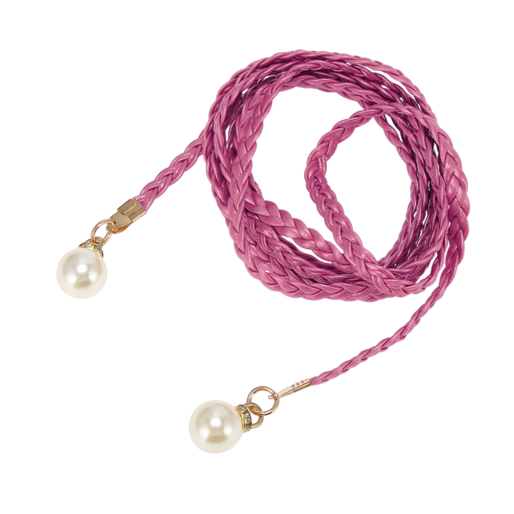 Unique Bargains Stylish Pearl Braiding Woven Rope Belt for Outfits 1 Pc Rose Red