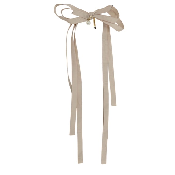 Unique Bargains Stylish Ribbon Bow Ponytail Buckle Hair Clip for Women 1 Pc Beige