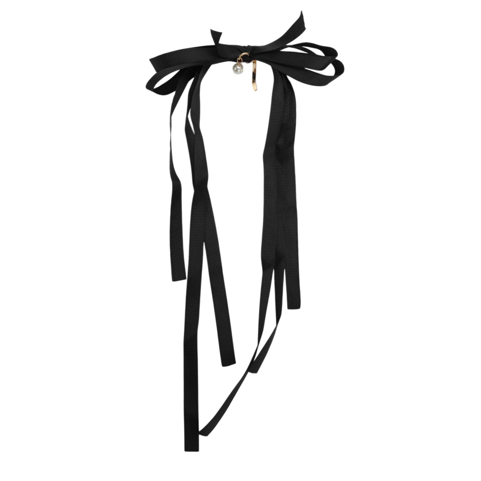 Unique Bargains Stylish Ribbon Bow Ponytail Buckle Hair Clip for Women 1 Pc Black