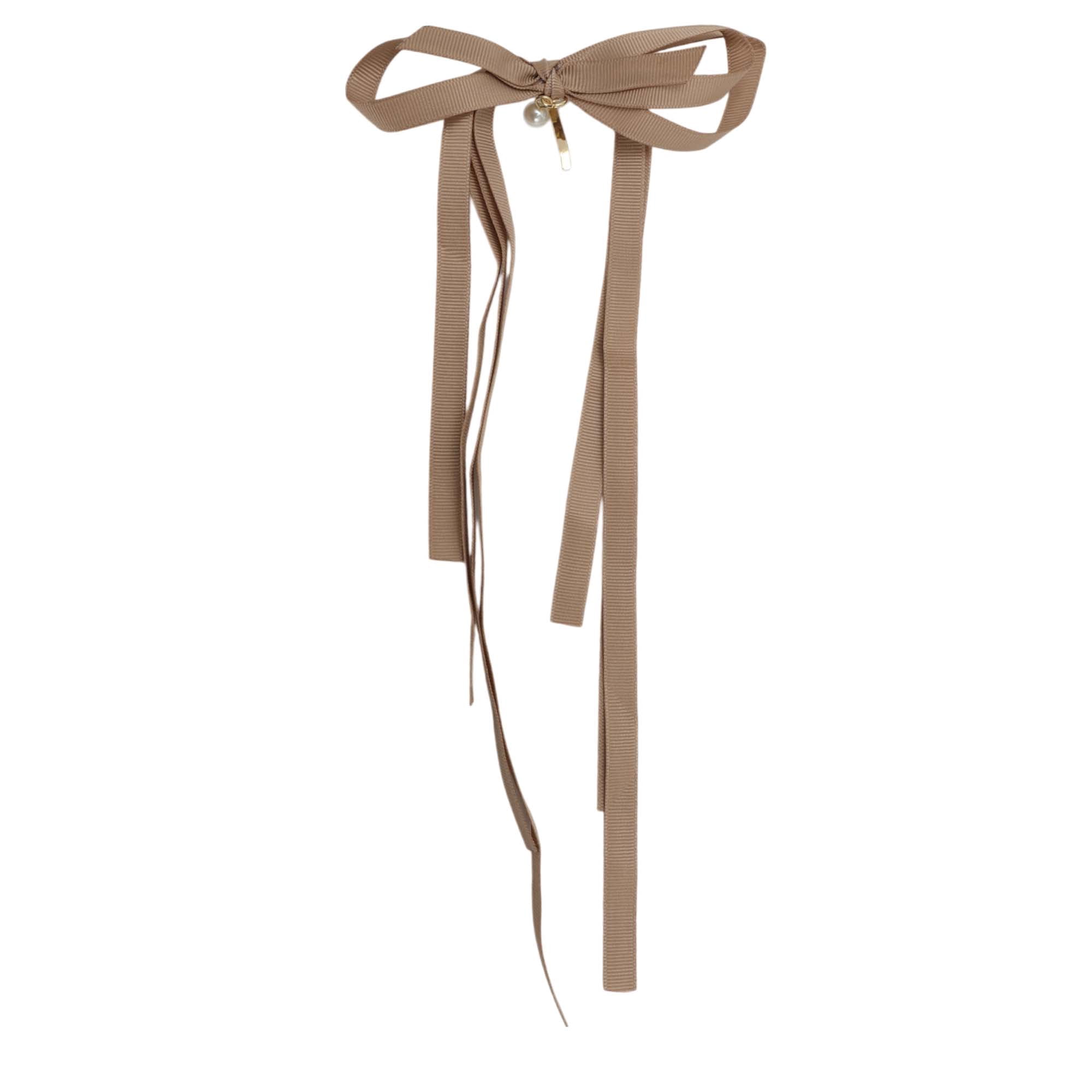 Unique Bargains Stylish Ribbon Bow Ponytail Buckle Hair Clip for Women 1 Pc Khaki