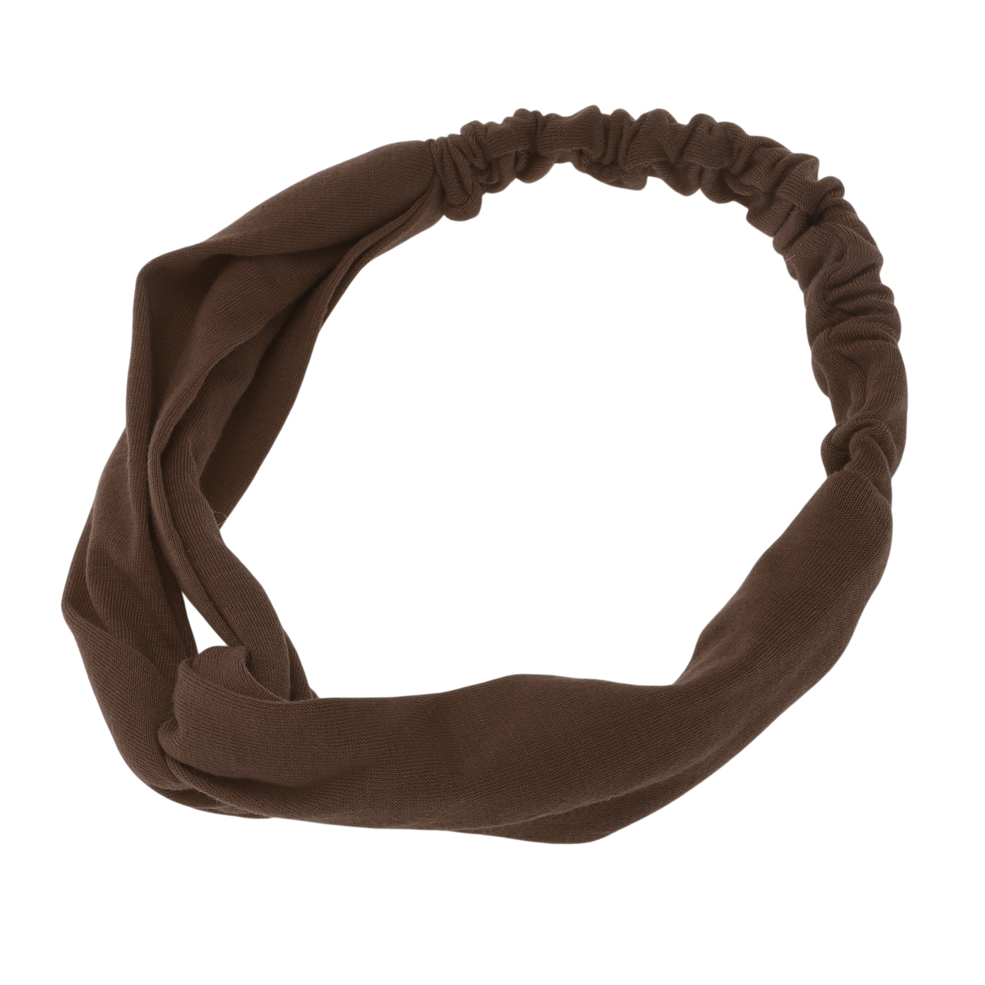 Unique Bargains Stylish Simple Solid Elastic Cross Headwrap Dark Coffee Color